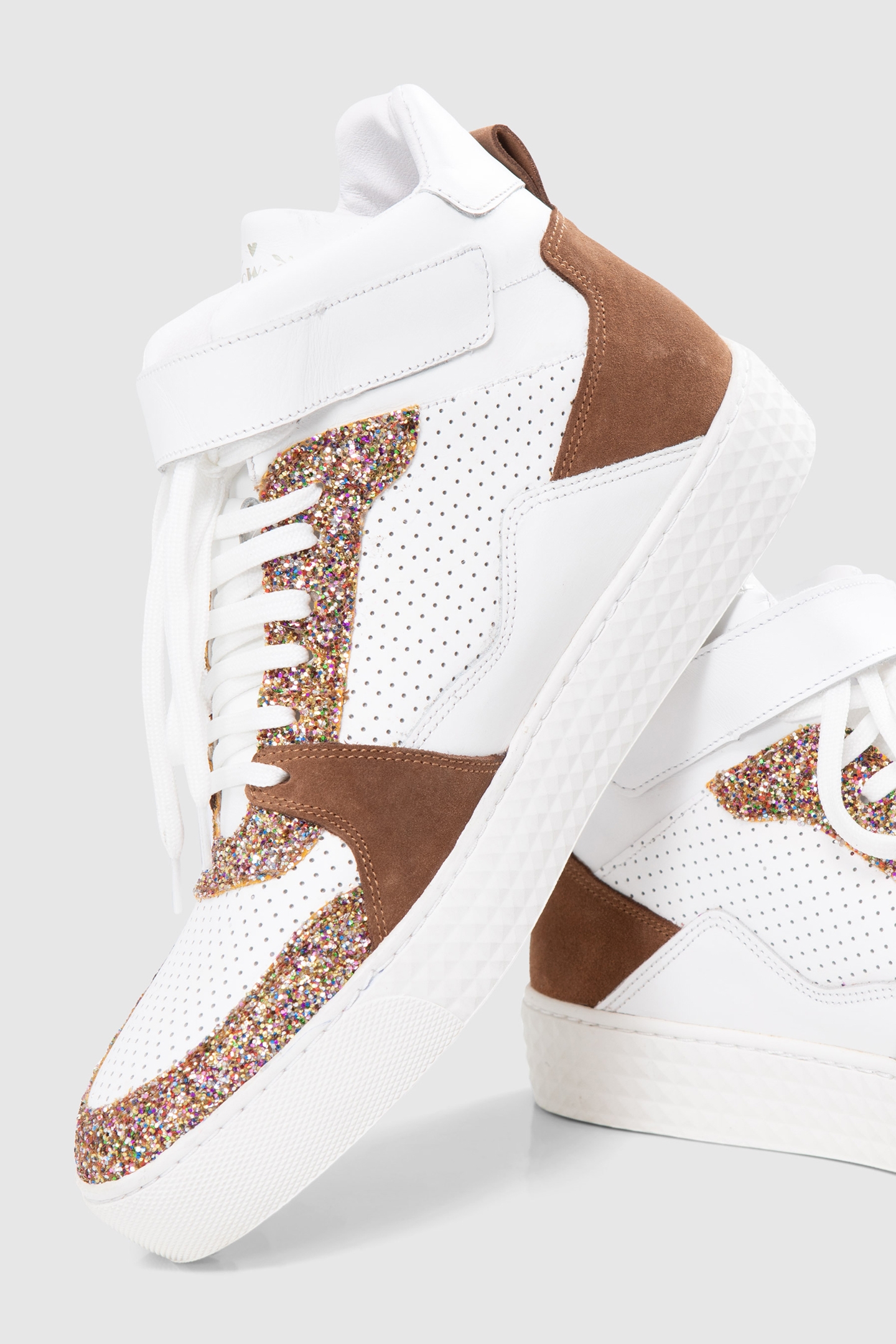 HIGH-TOP BROWN AND WHITE SEQUINED SNEAKERS 5