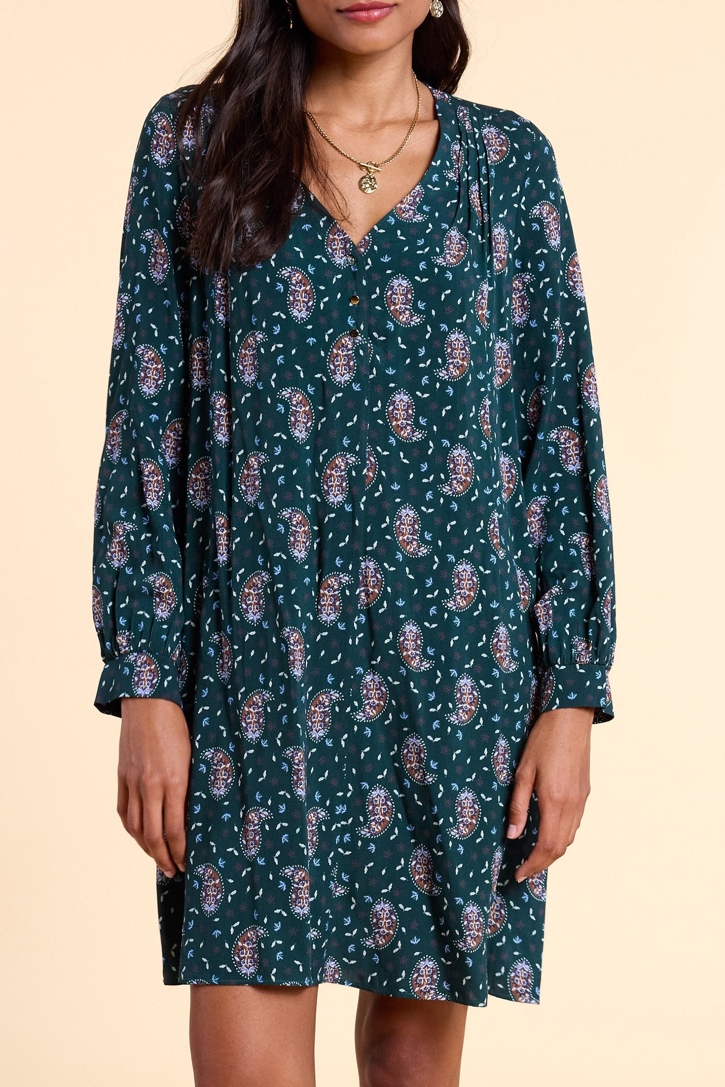 PAISLEY PRINT MIDNIGHT GREEN DRESS 1