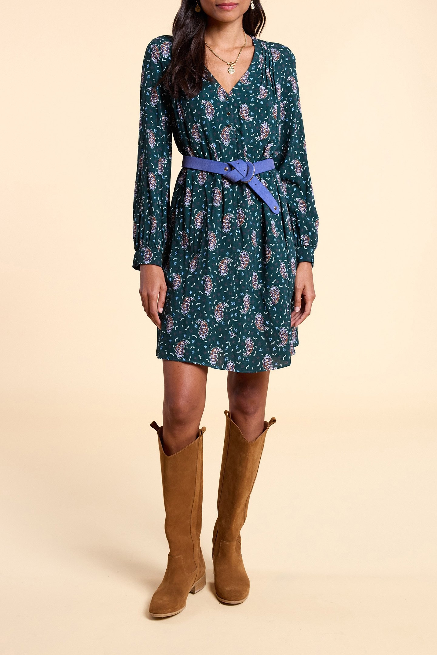 PAISLEY PRINT MIDNIGHT GREEN DRESS 2