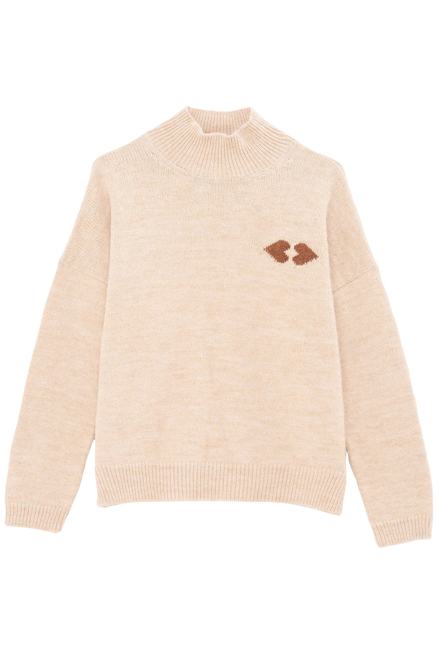 BEIGE STAND-UP COLLAR SWEATER WITH HEART MOTIF 3