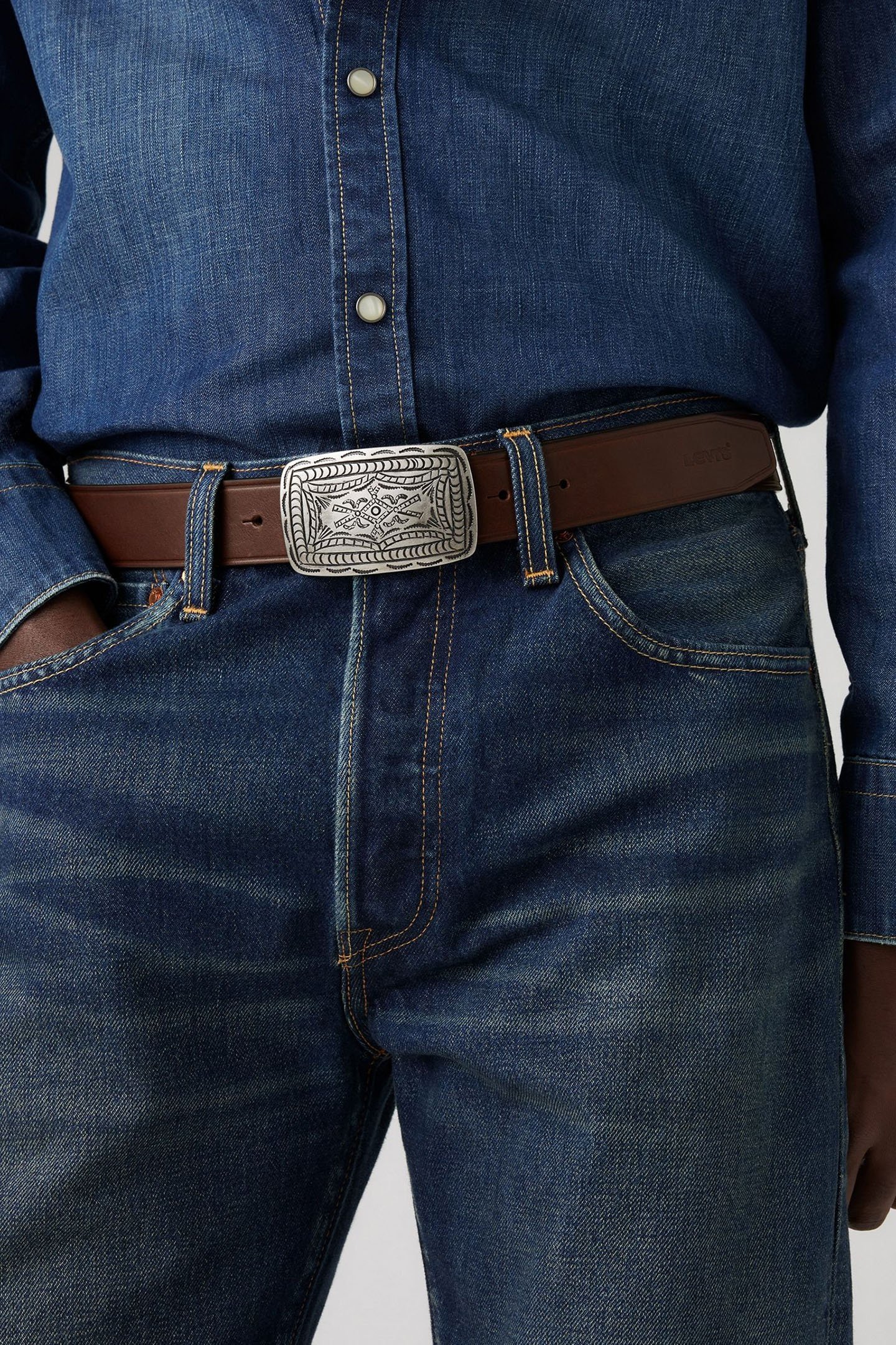 WESTERN PLAQUE BELT IN CHICORY COFFEE 2