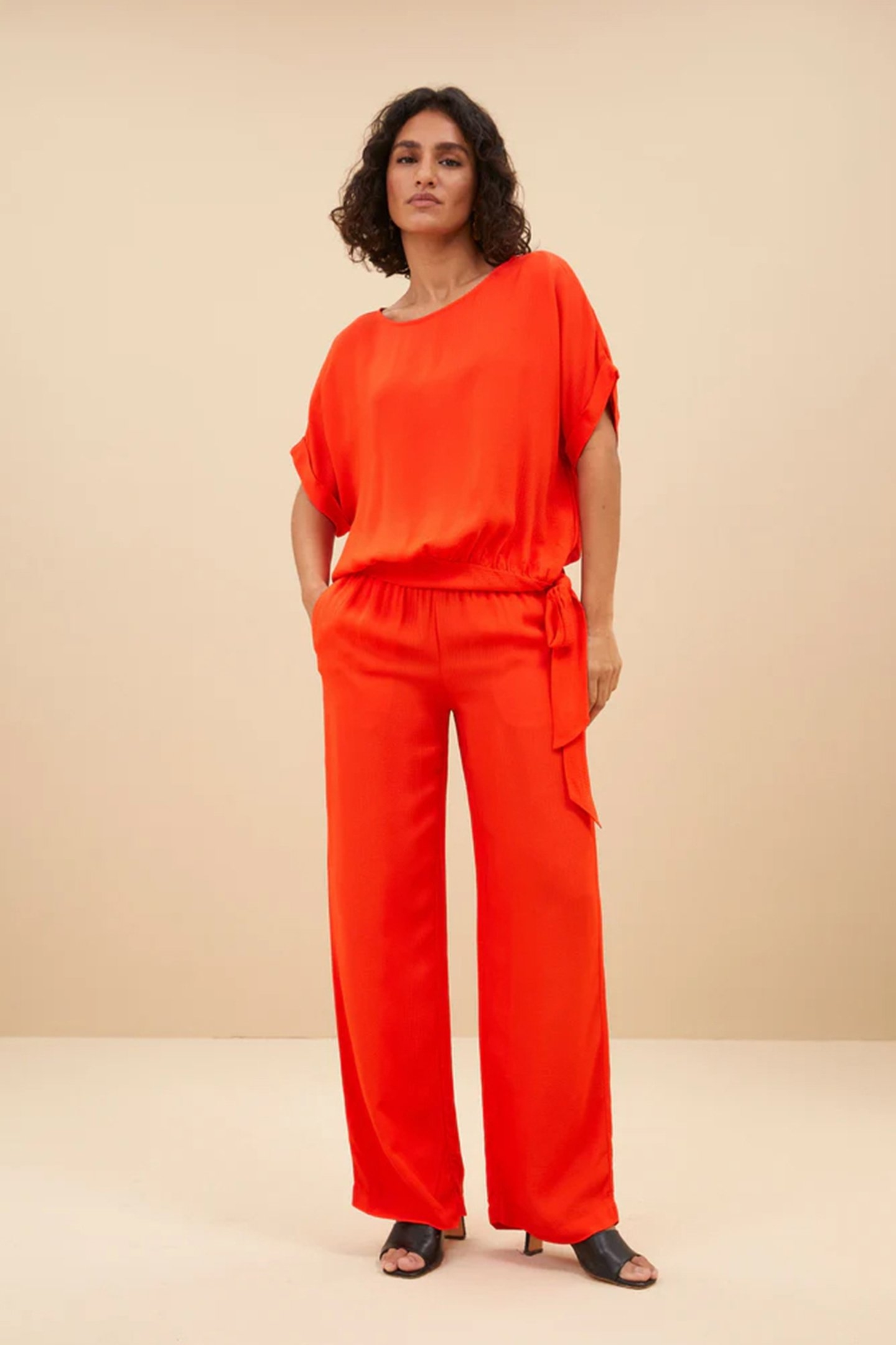 ROBYN SATIN STRIPE PANT BRIGHT POPPY 1