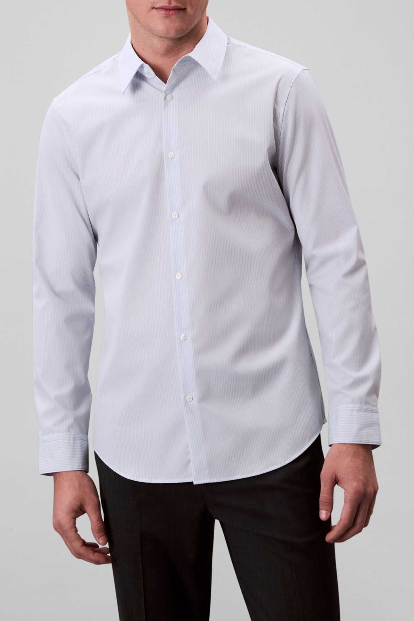LS THIN STRIPE SUPIM SHIRT NIAGARA MIST 1