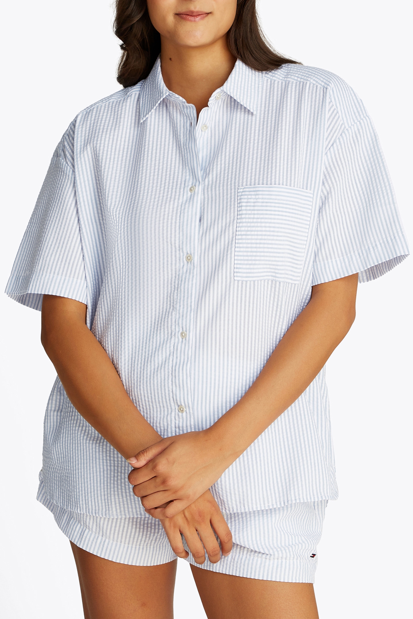 WOMEN'S NORMAL FIT BLOUSE LONG SLEEVE LIGHT BLUE/WHITE 1