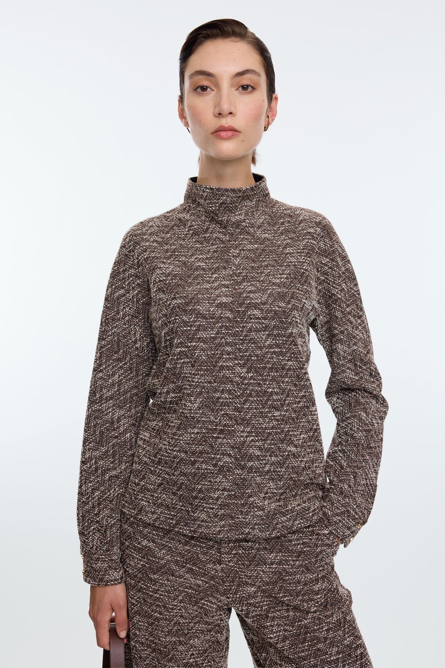 HIGH NECK TWEED TOP EAGLE BROWN 1