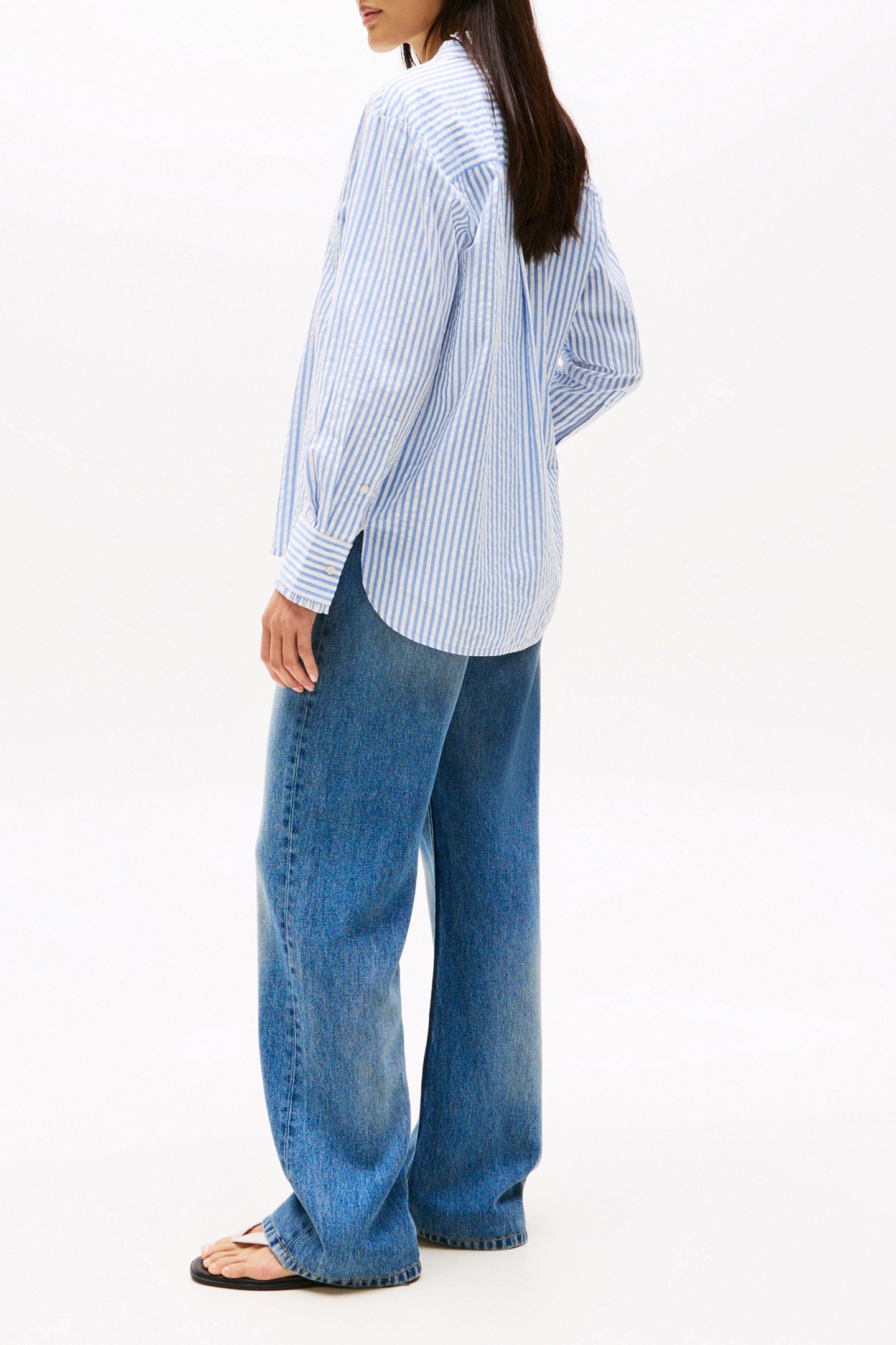 SEERSUCKER RUFFLE LOOSE FIT SHIRT, STRIPED/BLUE 3