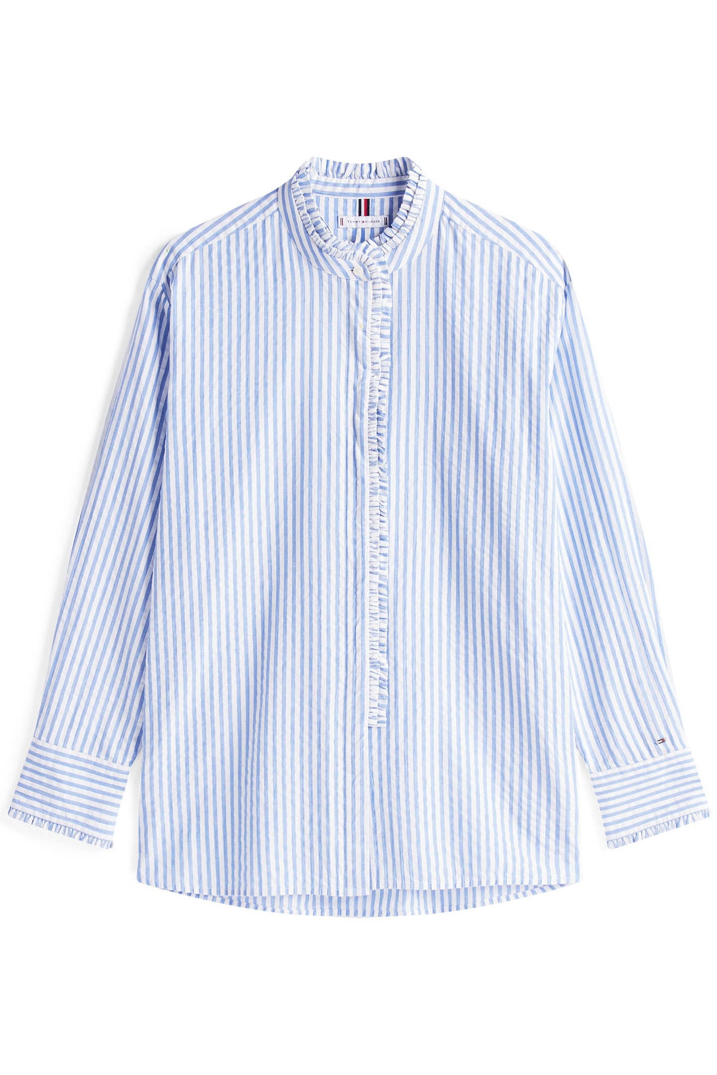 SEERSUCKER RUFFLE LOOSE FIT SHIRT, STRIPED/BLUE 4