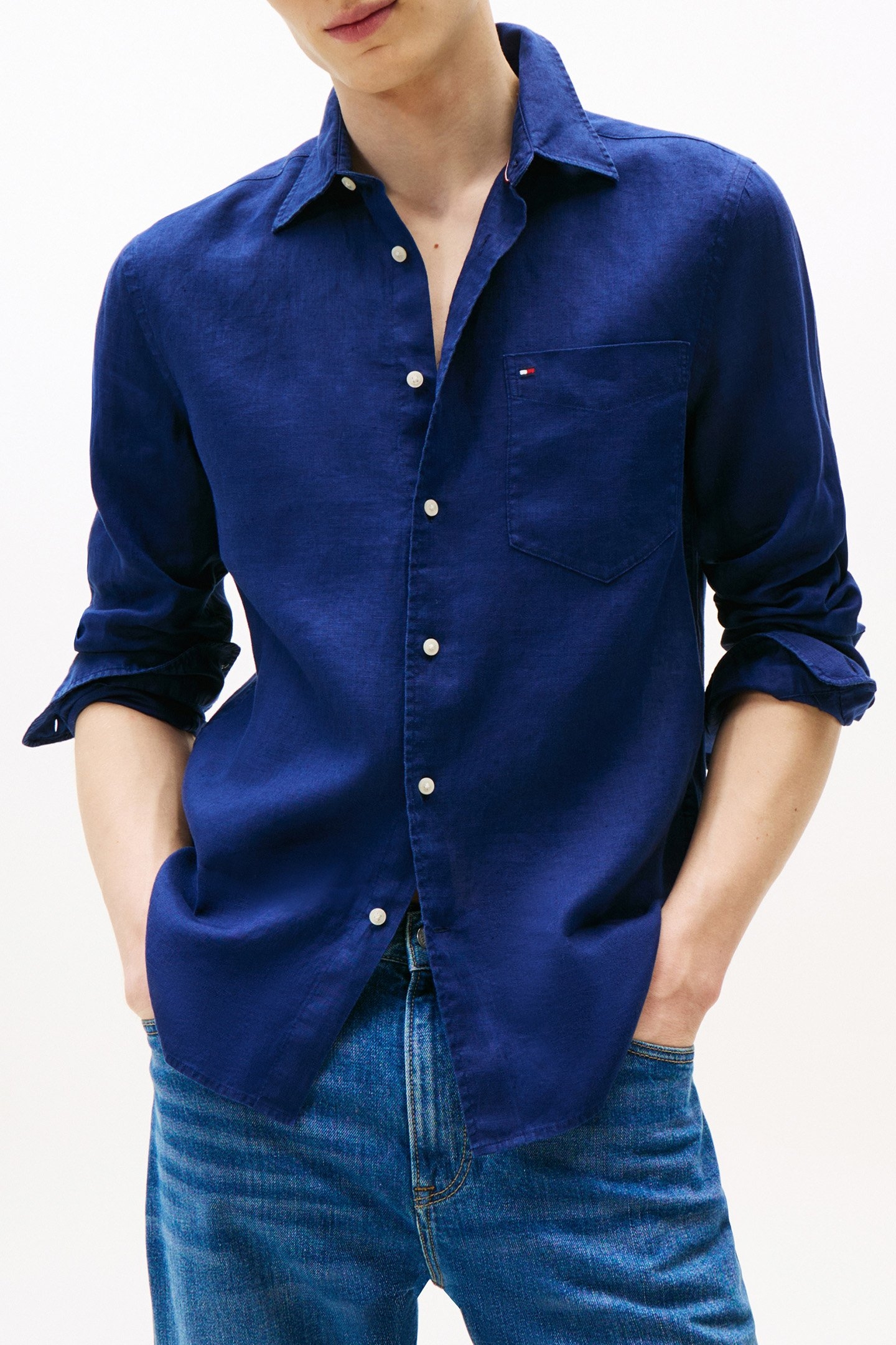 PIECE DYE LINEN RF SHIRT PREPPY SLIM FIT SHIRT IN NAVY 1