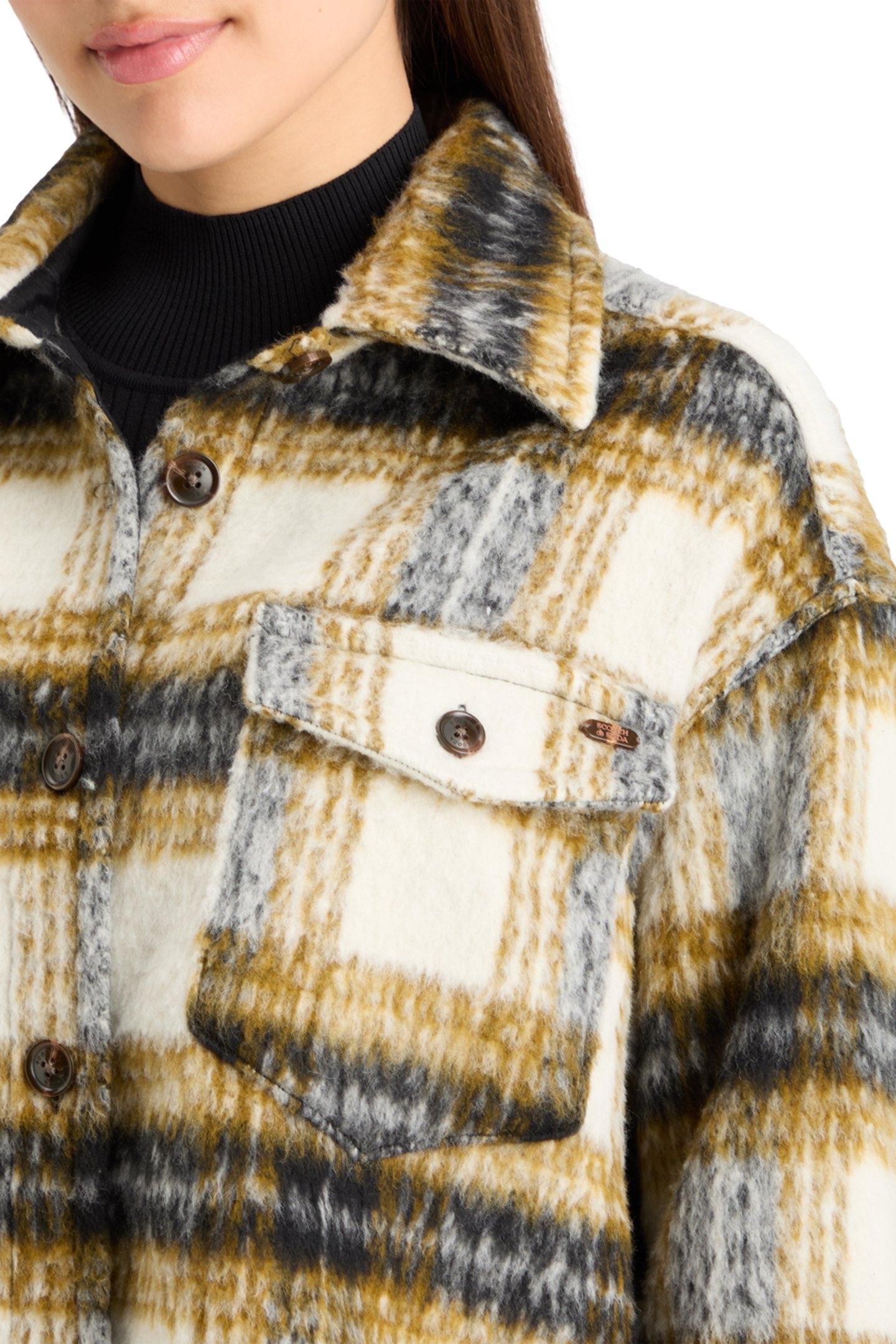 BRUSHED CHECK WOOL MIX SHIRT JACKET OLIVE CHECK 7