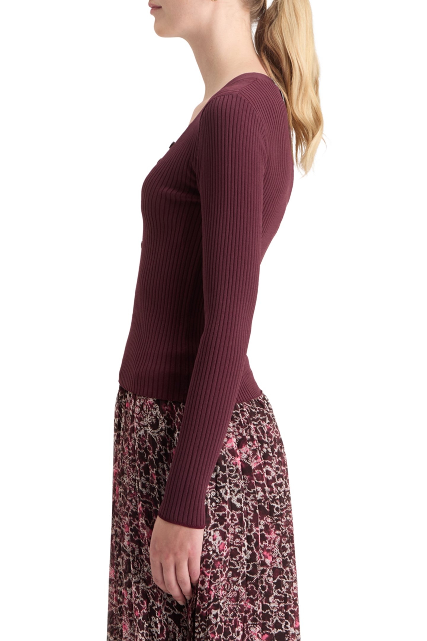 RIBBED FITTED PULLOVER BERRY 6