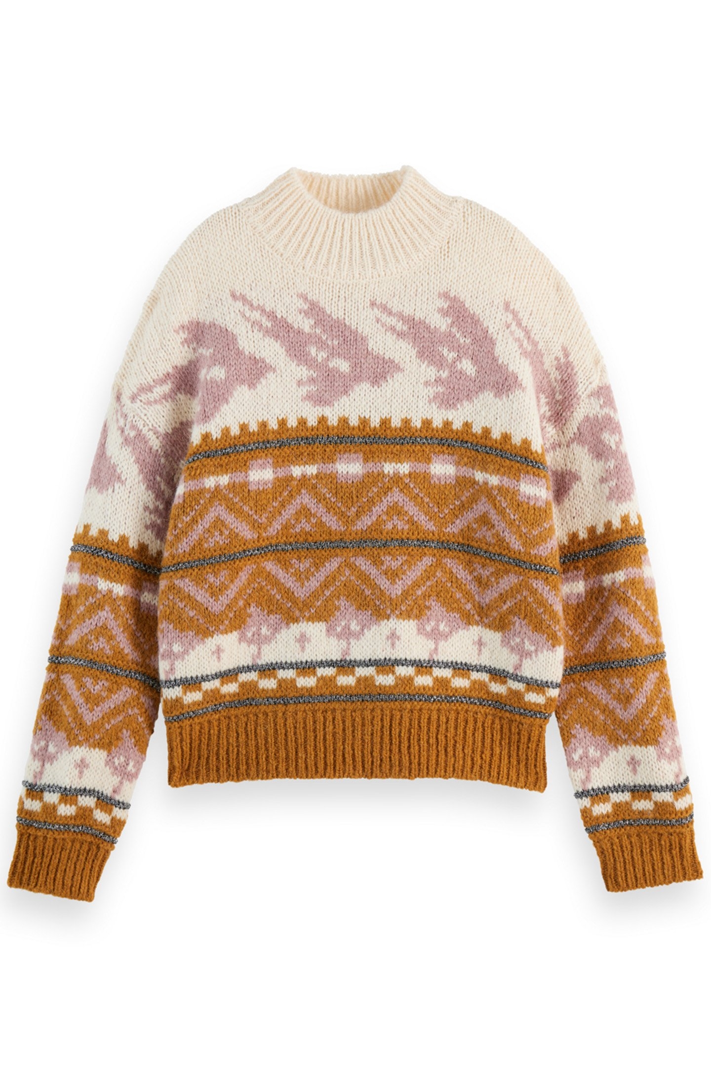 METALLIC FAIR ISLE PULLOVER TOBACCO 4