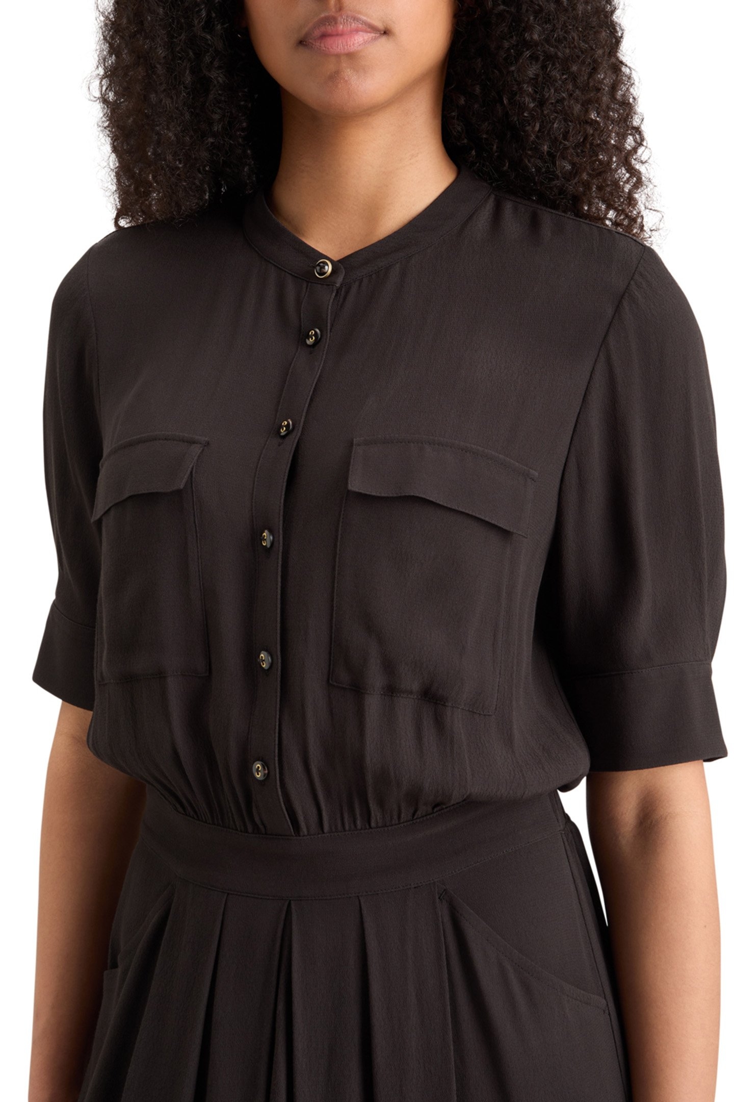 CREPE MIDI DRESS WITH CHEST POCKETS EVENING BLACK 7