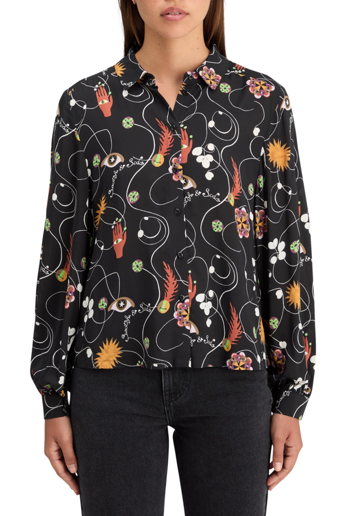 VISCOSE PRINTED BALLOON SLEEVE SHIRT FREE MIND 1