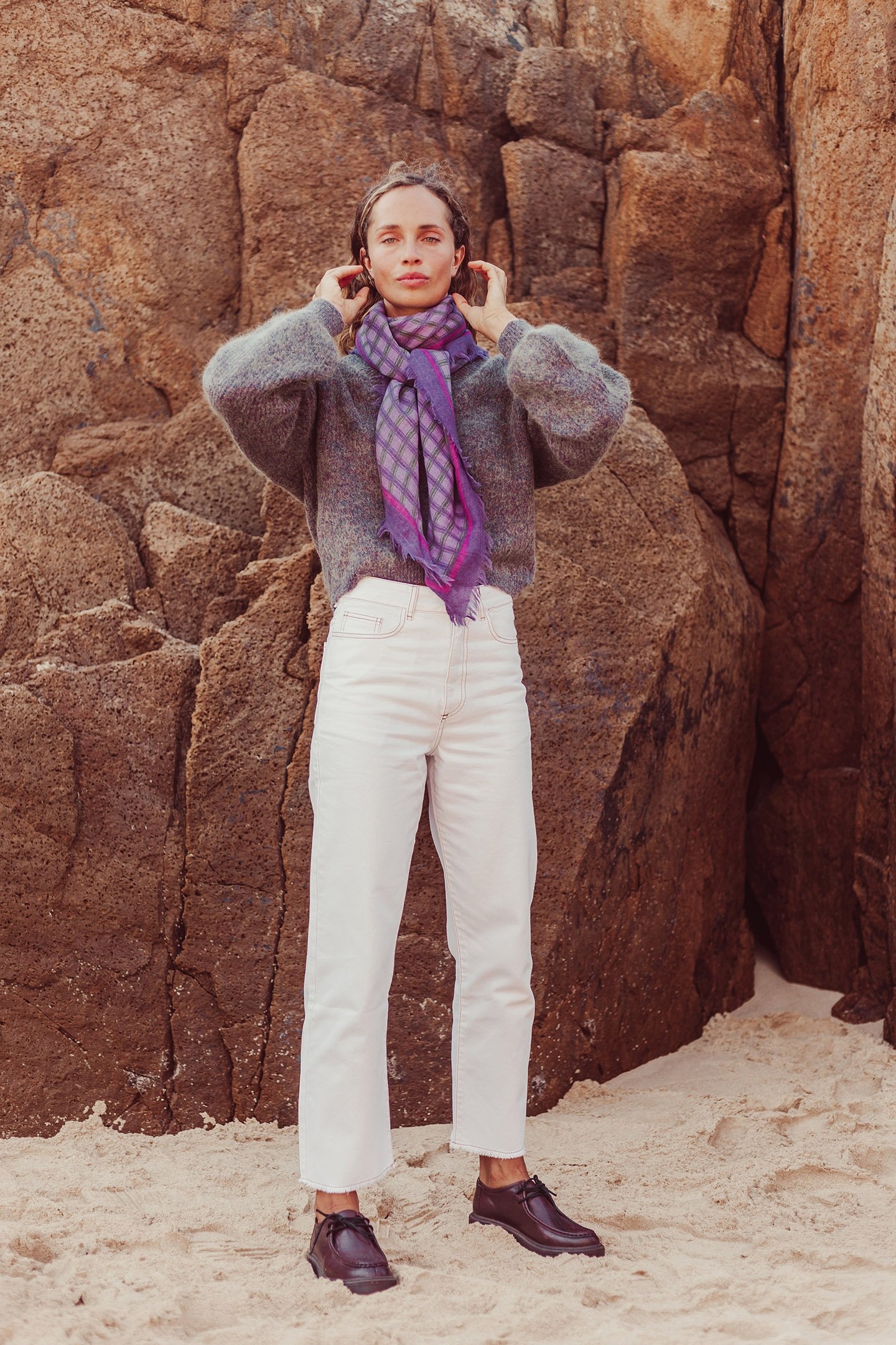 WOVEN SCARF MEKNESS PURPLE CHECKS 5