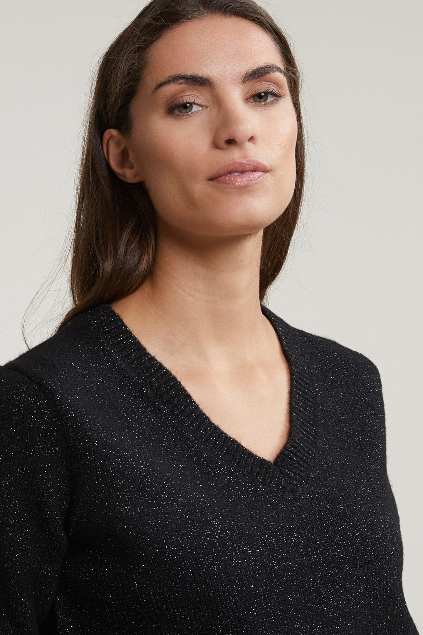 BLACK V-NECK LUREX SWEATER LONG SLEEVES 4