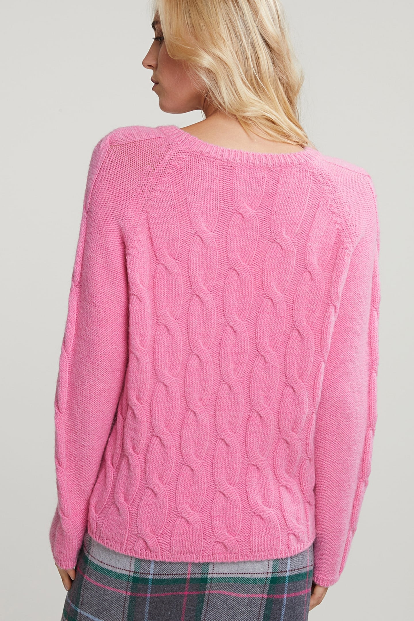 PINK ROUND NECK CABLE SWEATER 2