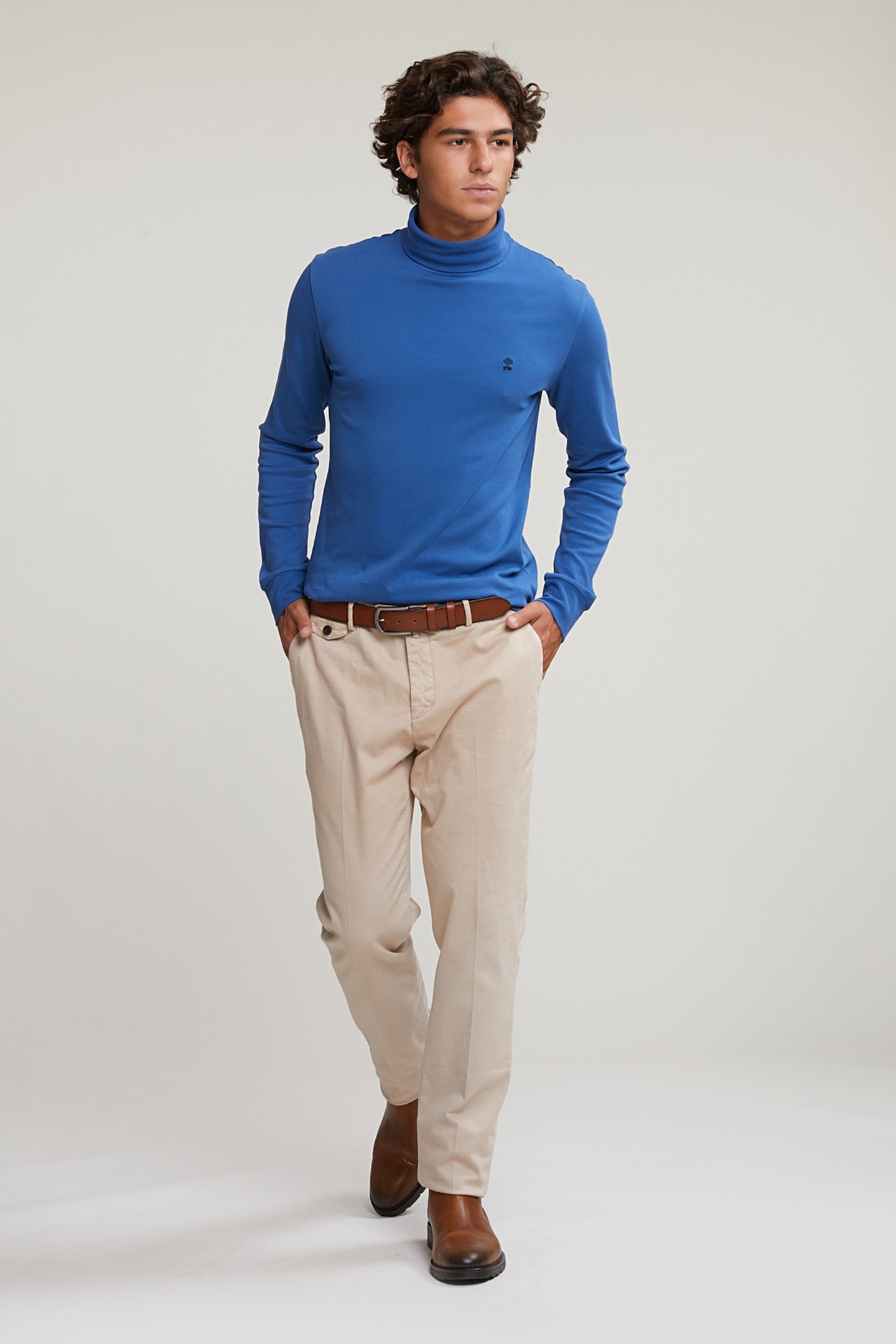 COTTON ROLL NECK T-SHIRT LONG SLEEVES CROWN BLUE 3