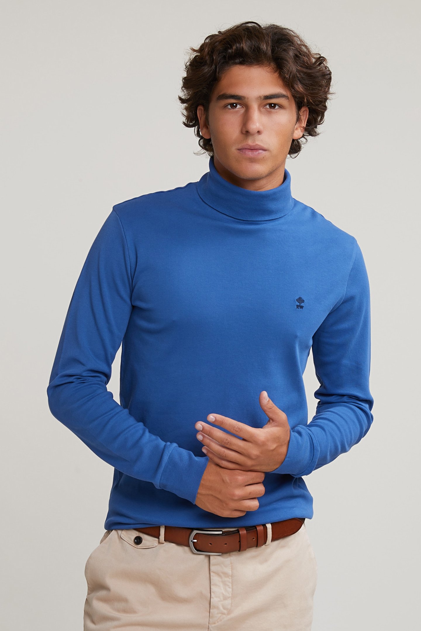 COTTON ROLL NECK T-SHIRT LONG SLEEVES CROWN BLUE 1