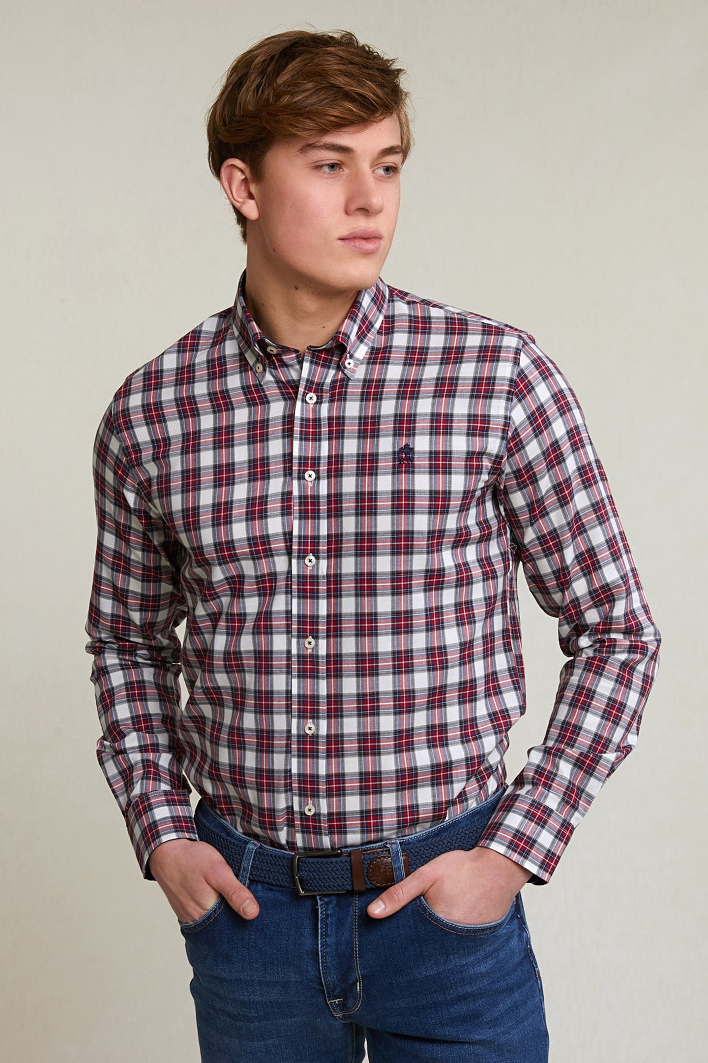 CUSTOM FIT CHECKED SHIRT RED/BEIGE 1