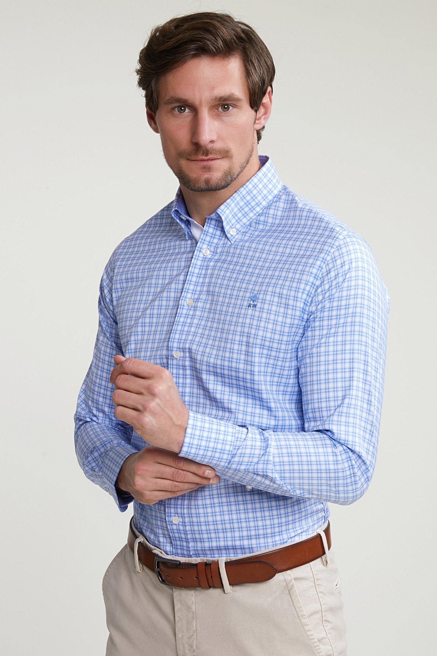 CUSTOM FIT CHECKED SHIRT BLUE/WHITE 1