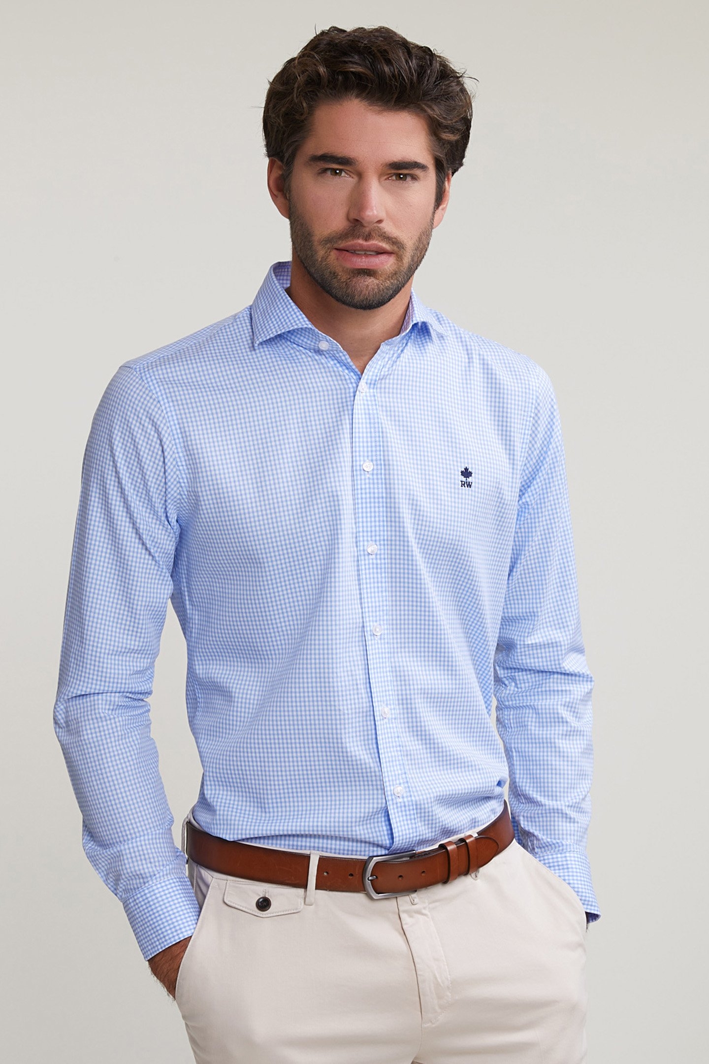 SLIM FIT CHECKED SHIRT BLUE/WHITE 1