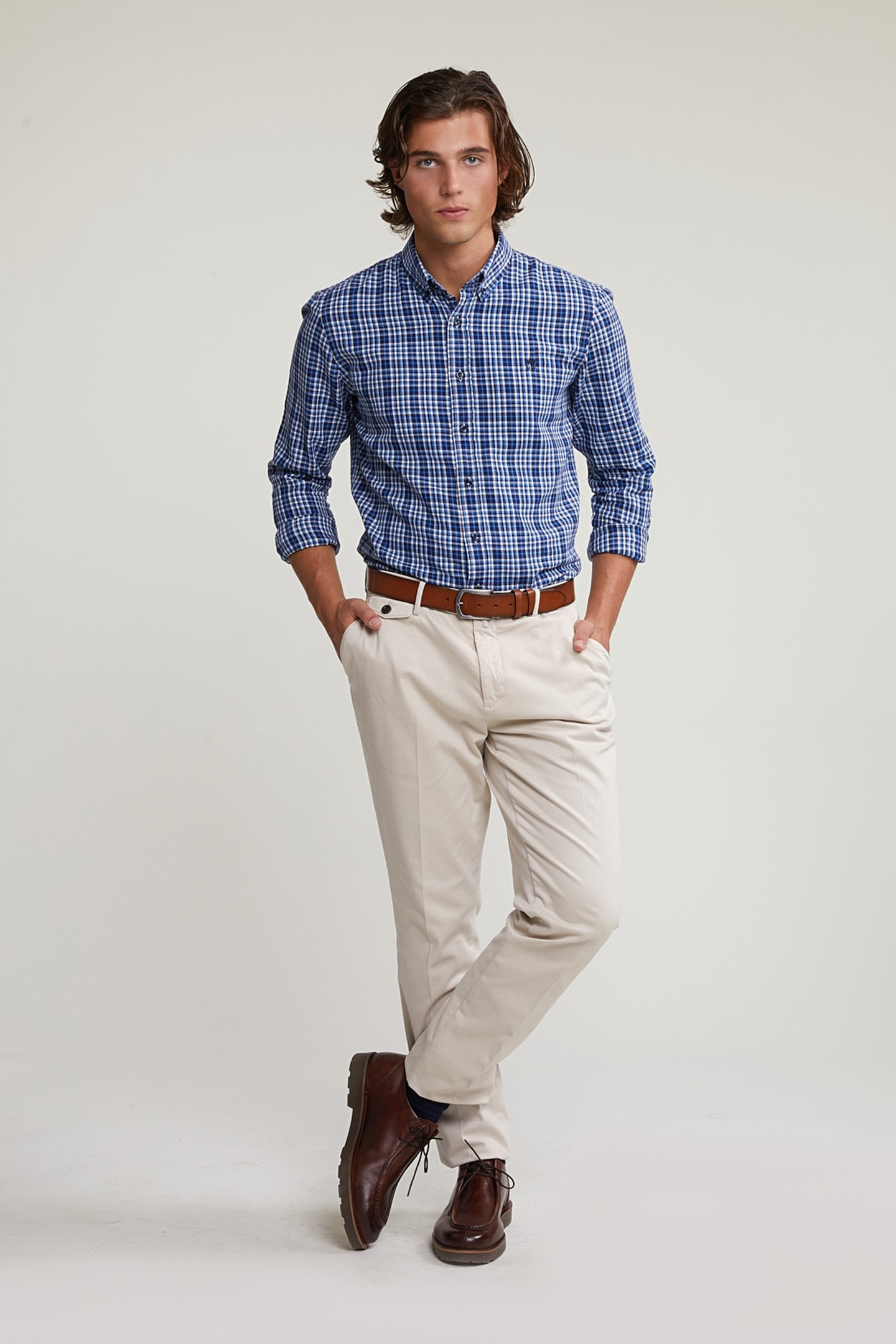 CUSTOM FIT CHECKED SHIRT BLUE/WHITE 3