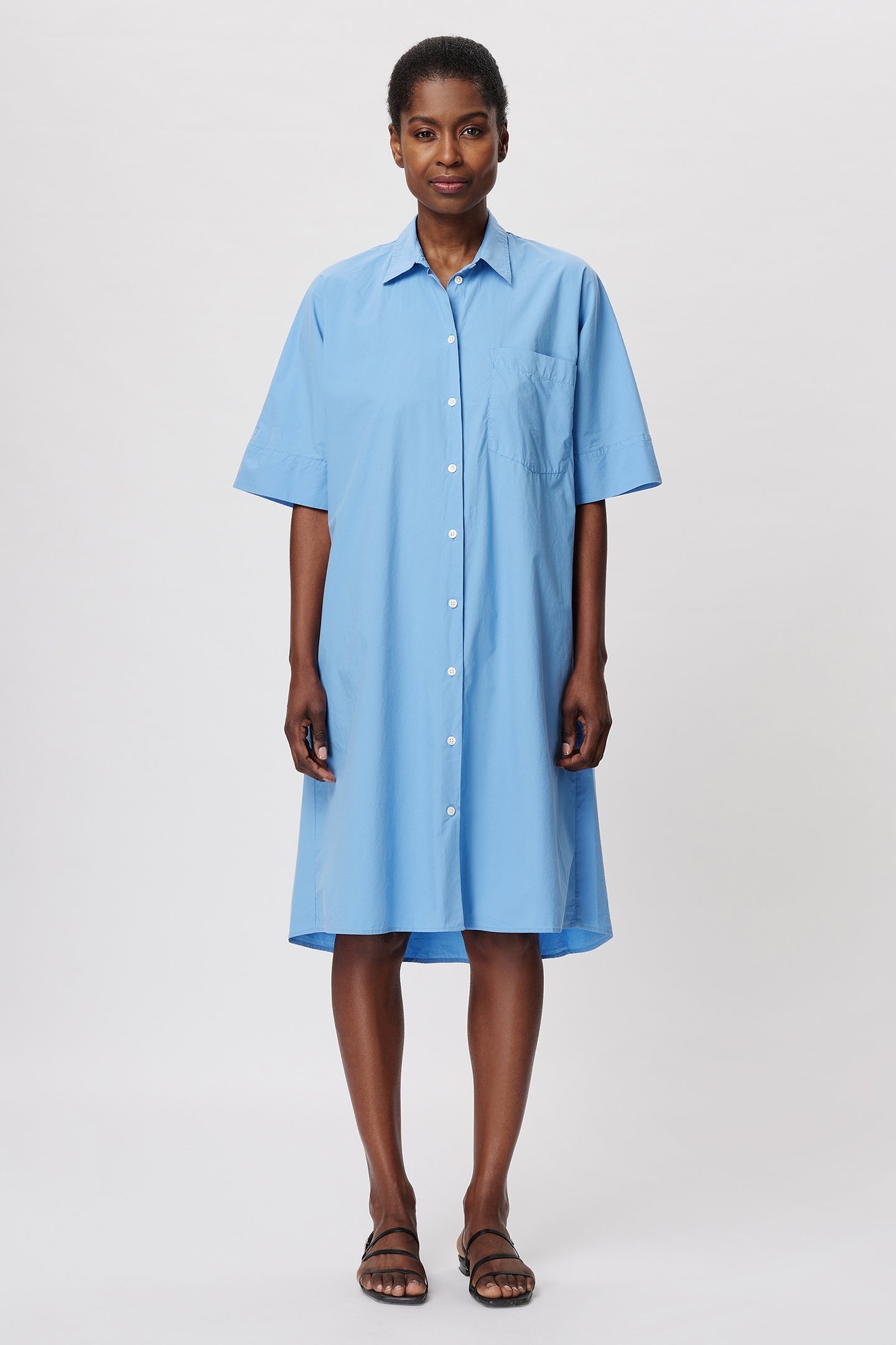COTTON SHORT SLV SHIRT DRESS SKY BLUE 1