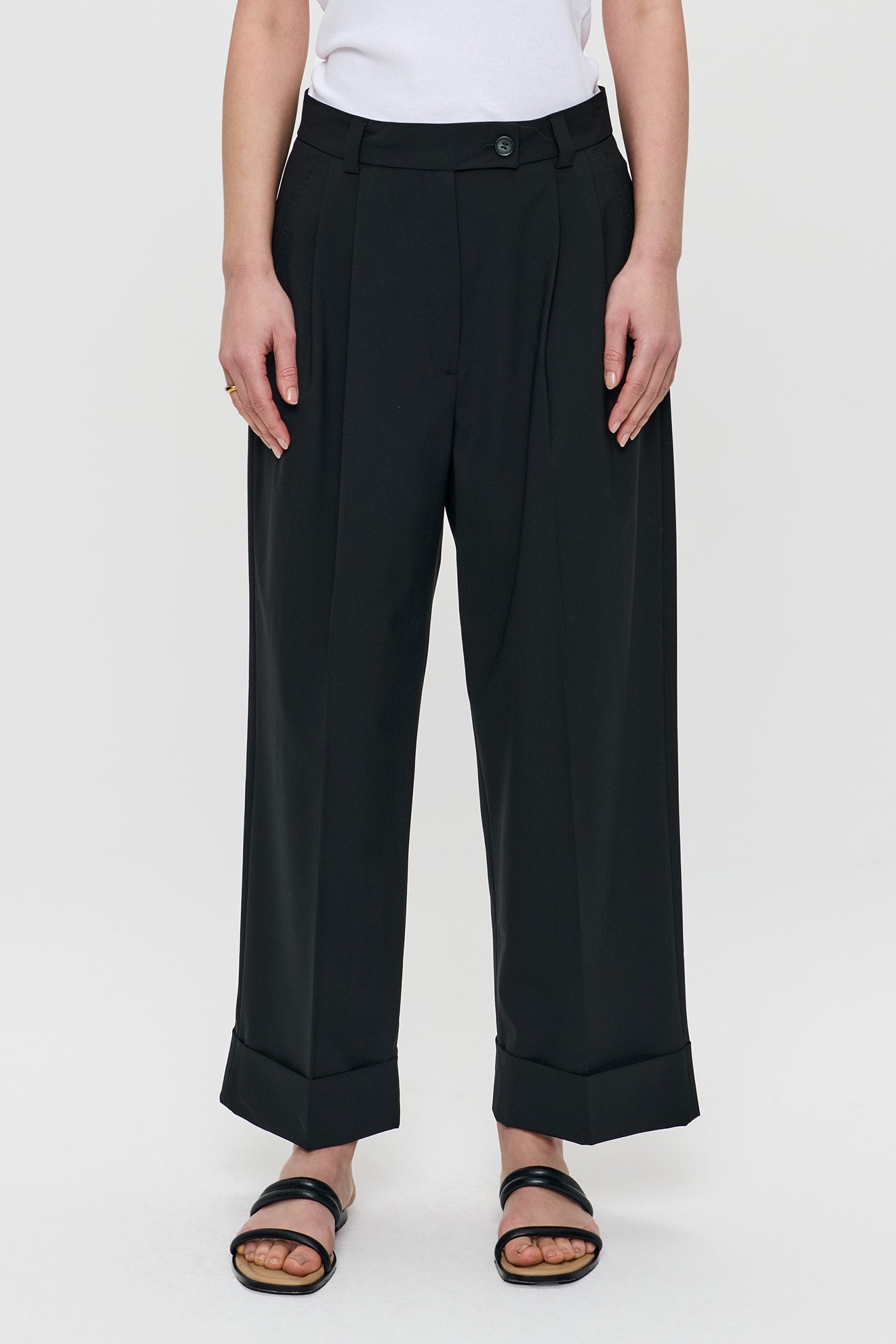 TROPICAL WOOL STRAIGHT PANTS BLACK 1