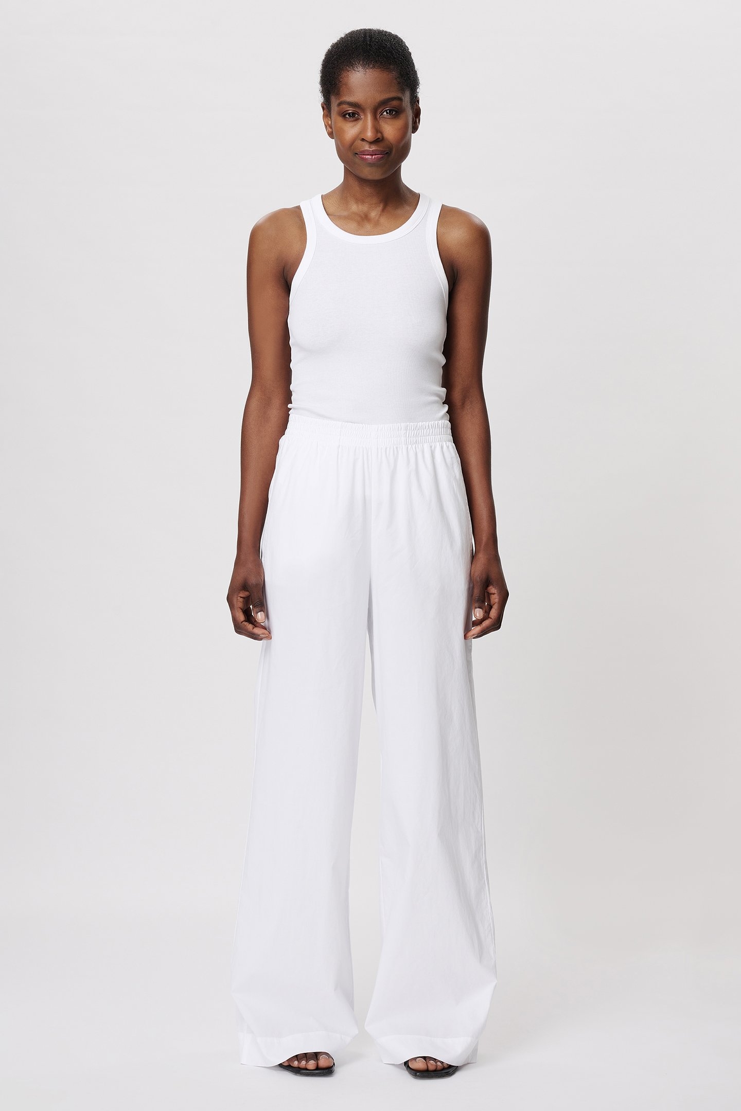 COTTON WIDE LEG PANTS WHITE 1