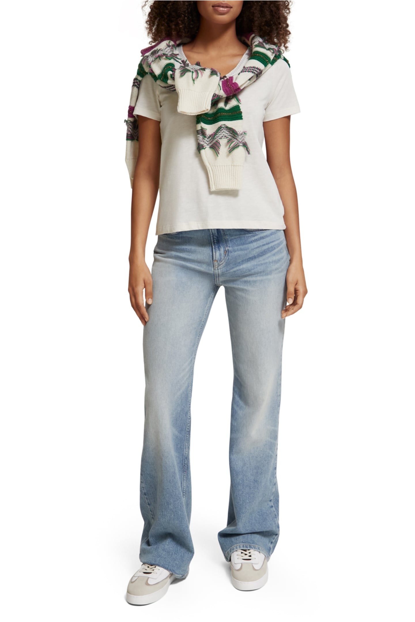 WOVEN TRIM V-NECK T-SHIRT SOFT ICE 3