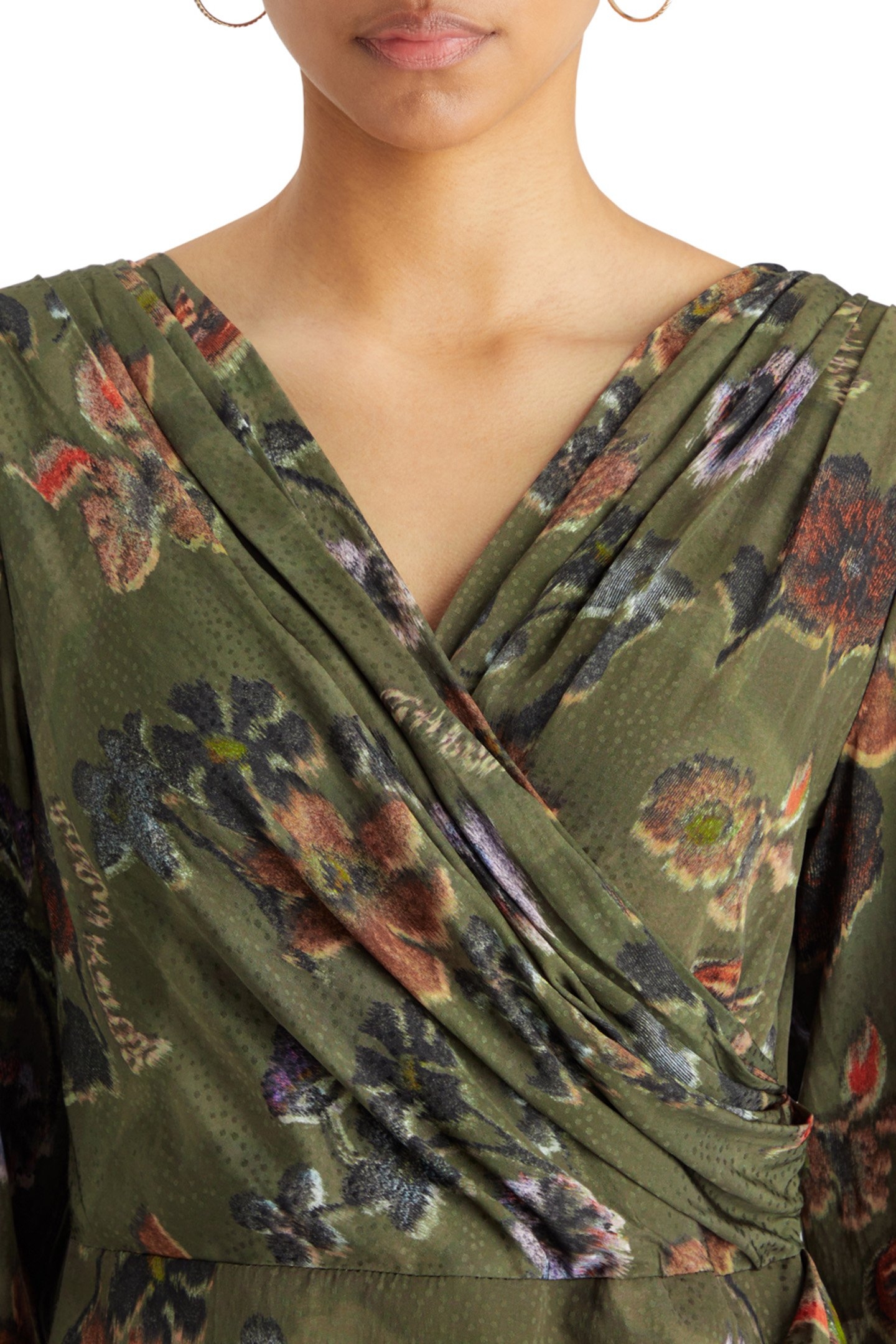 MINI VISCOSE JACQUARD WRAP DRESS POETRY TAPESTRY MILITARY 7