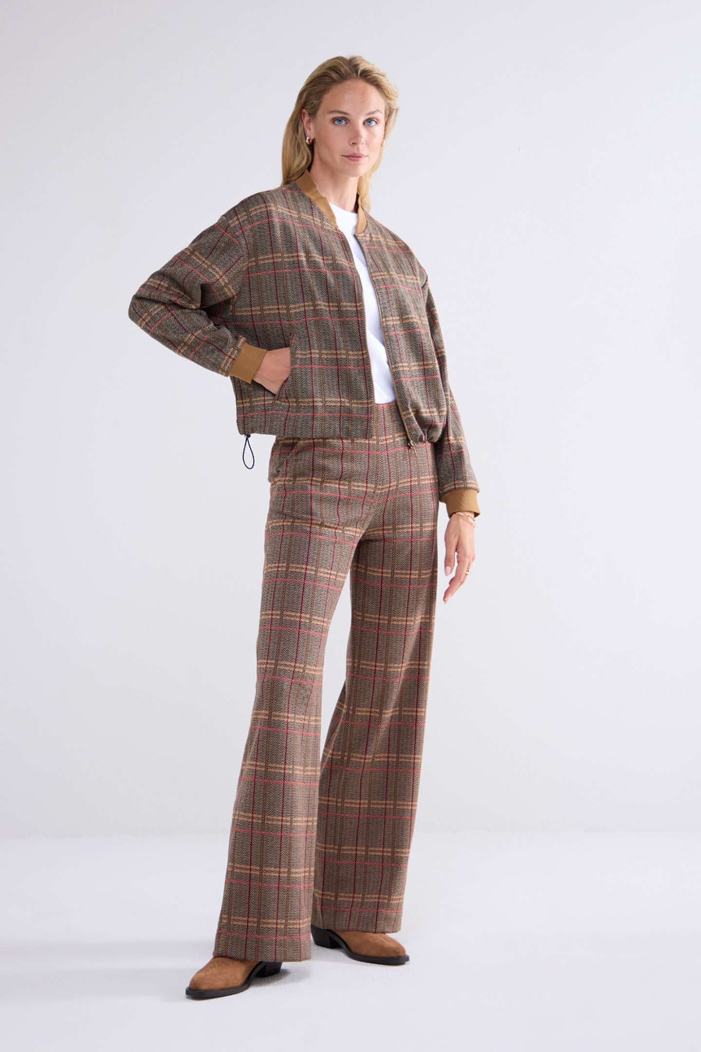 BOMBER CHECK JACQUARD CARAMEL COFFEE 1