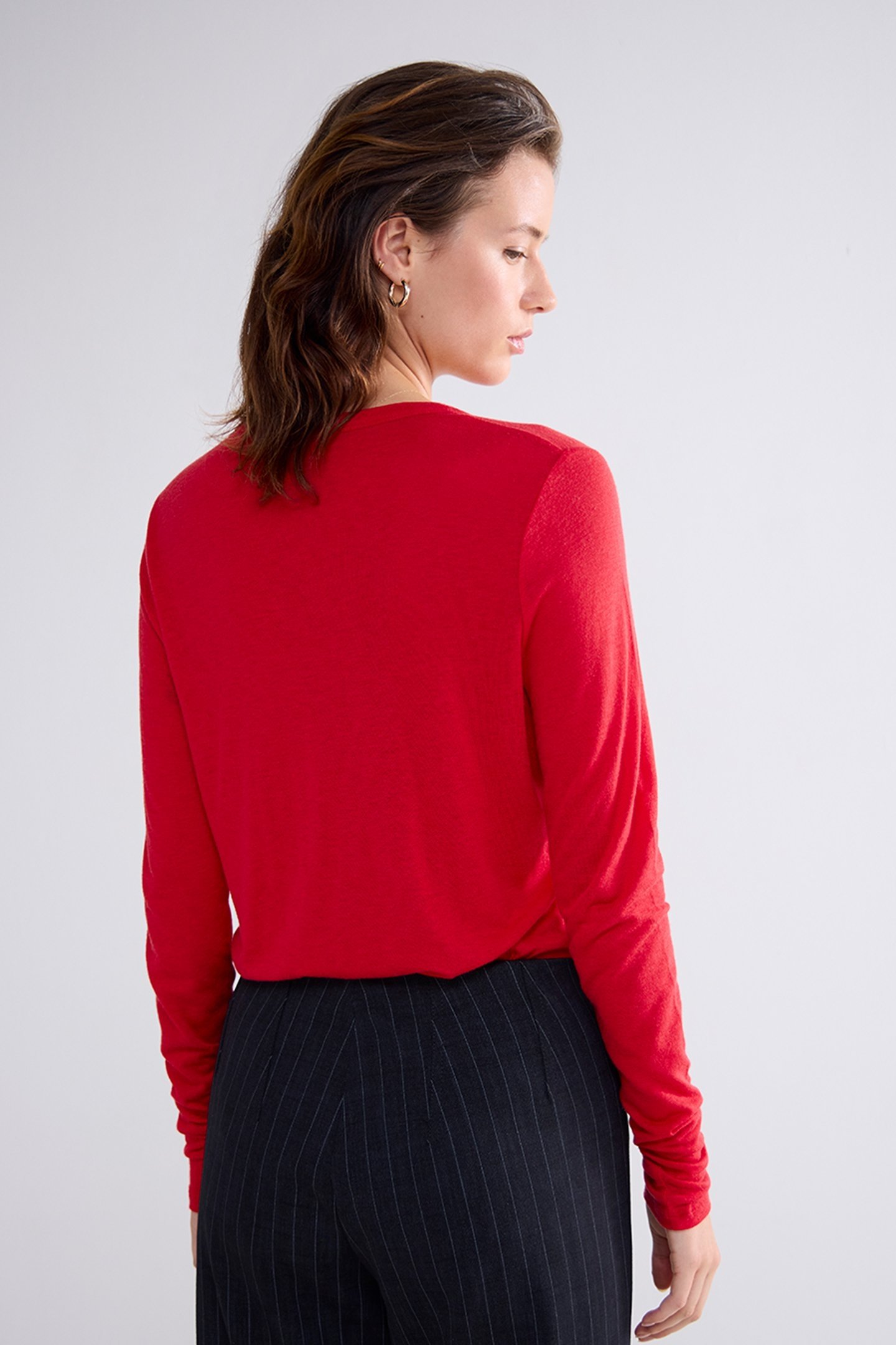 ROUND NECK TOP LYOCELL WOOL BASICS TRUE RED 2