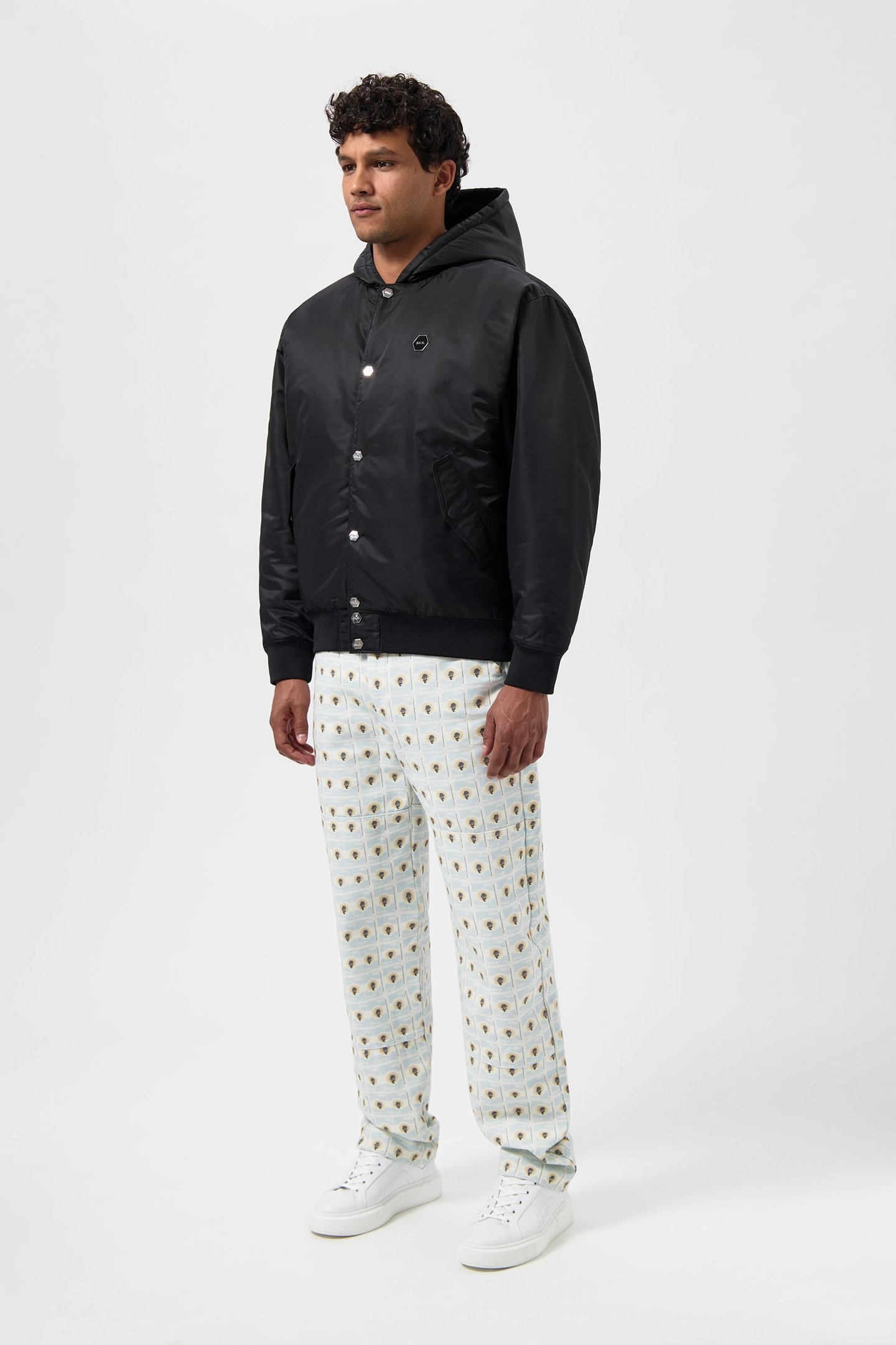 HEX BADGE HOODED BOMBER JACKET JET BLACK 6