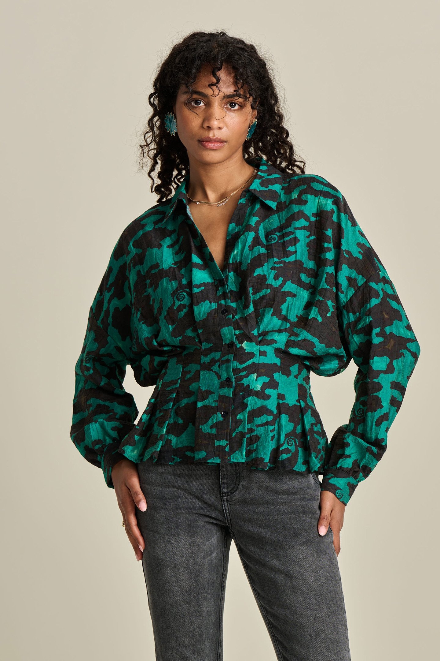 BLOUSE - CAMO TEAL GREEN 1
