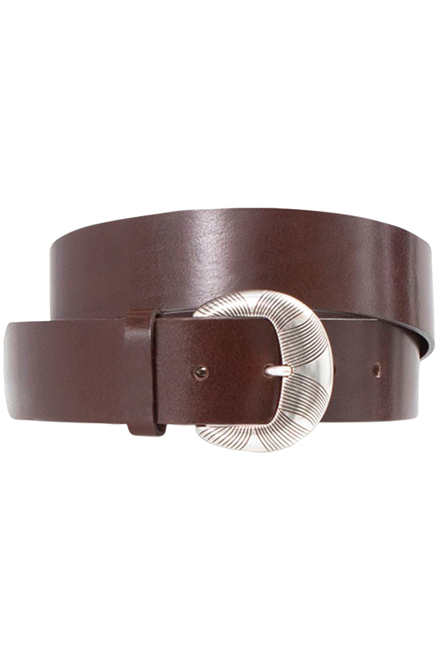 AVA - CHOCOLATE BROWN LEATHER BELT WITH FANCY ENGRAVED BUCKL 2