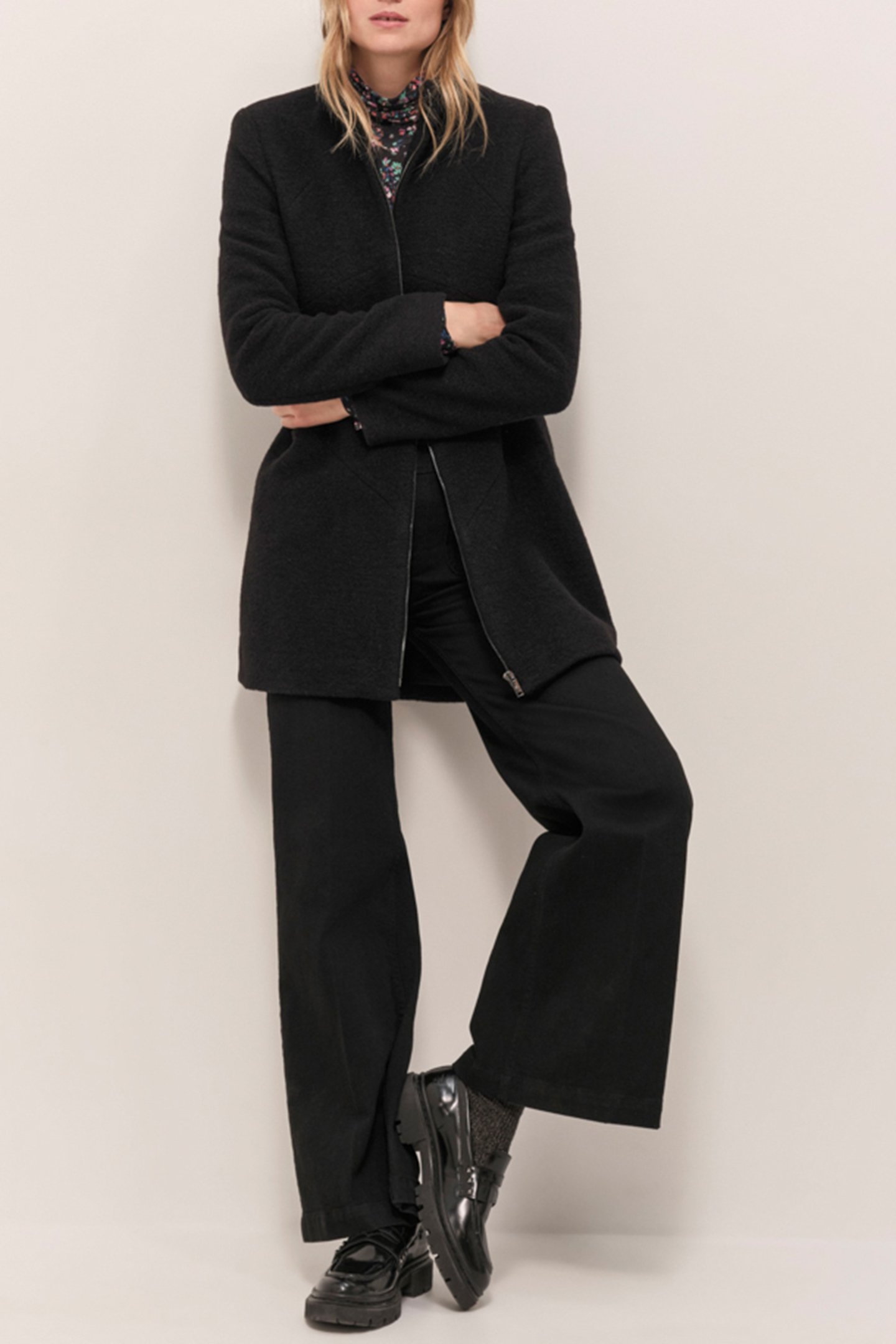 DOFFEN - STRAIGHT BLACK BOILED WOOL COAT 3