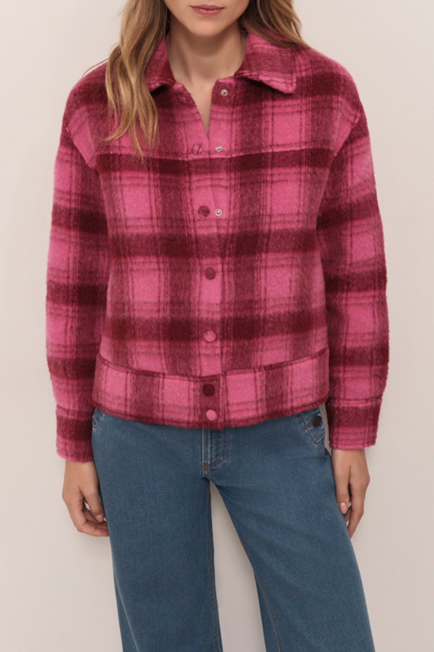 VIAN - FUCHSIA WOOL OVERSHIRT JACKET WITH CHECK PATTERN 4
