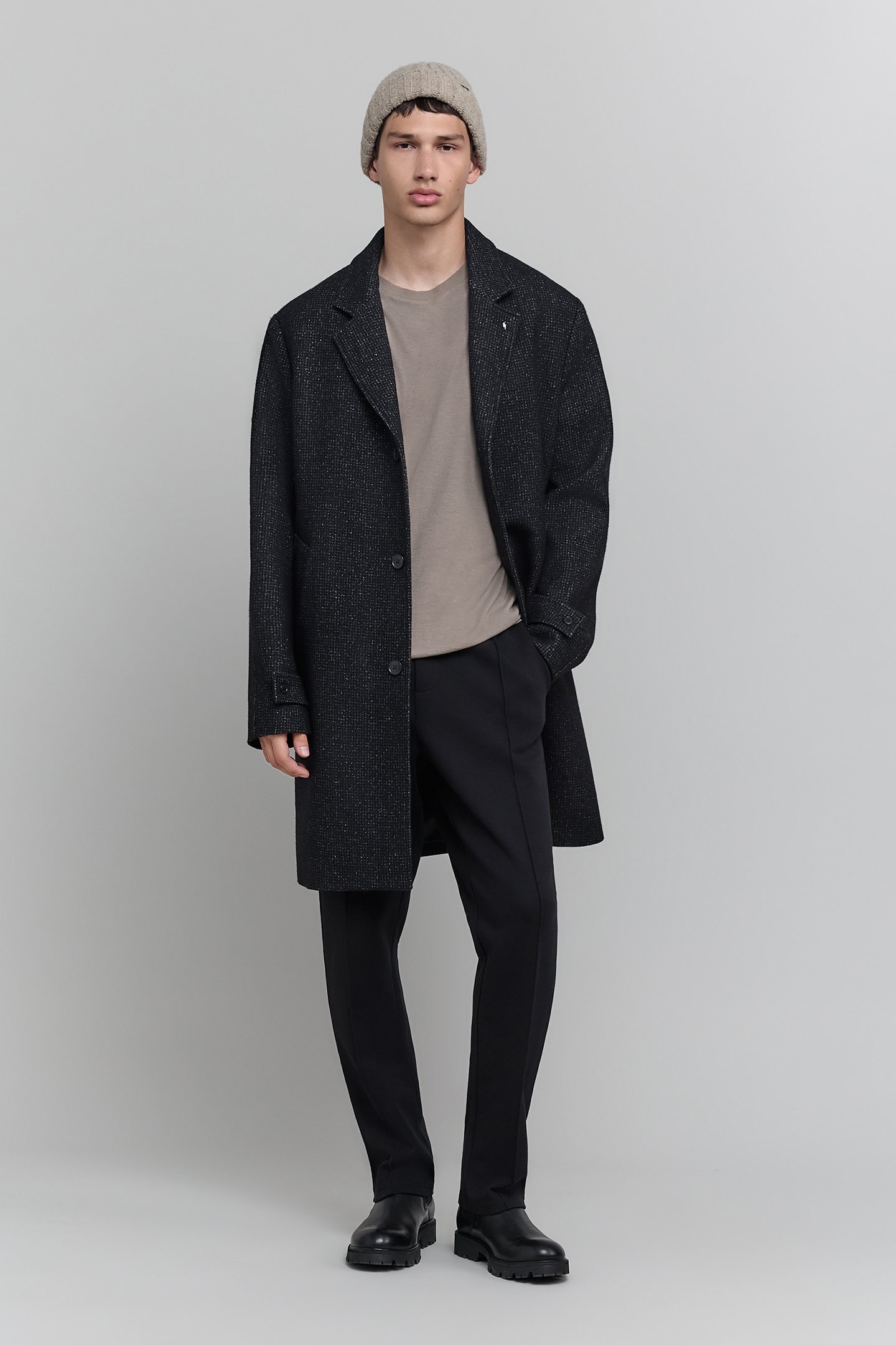 ANTHRACITE WOOL FAUX-PLAIN COAT 2