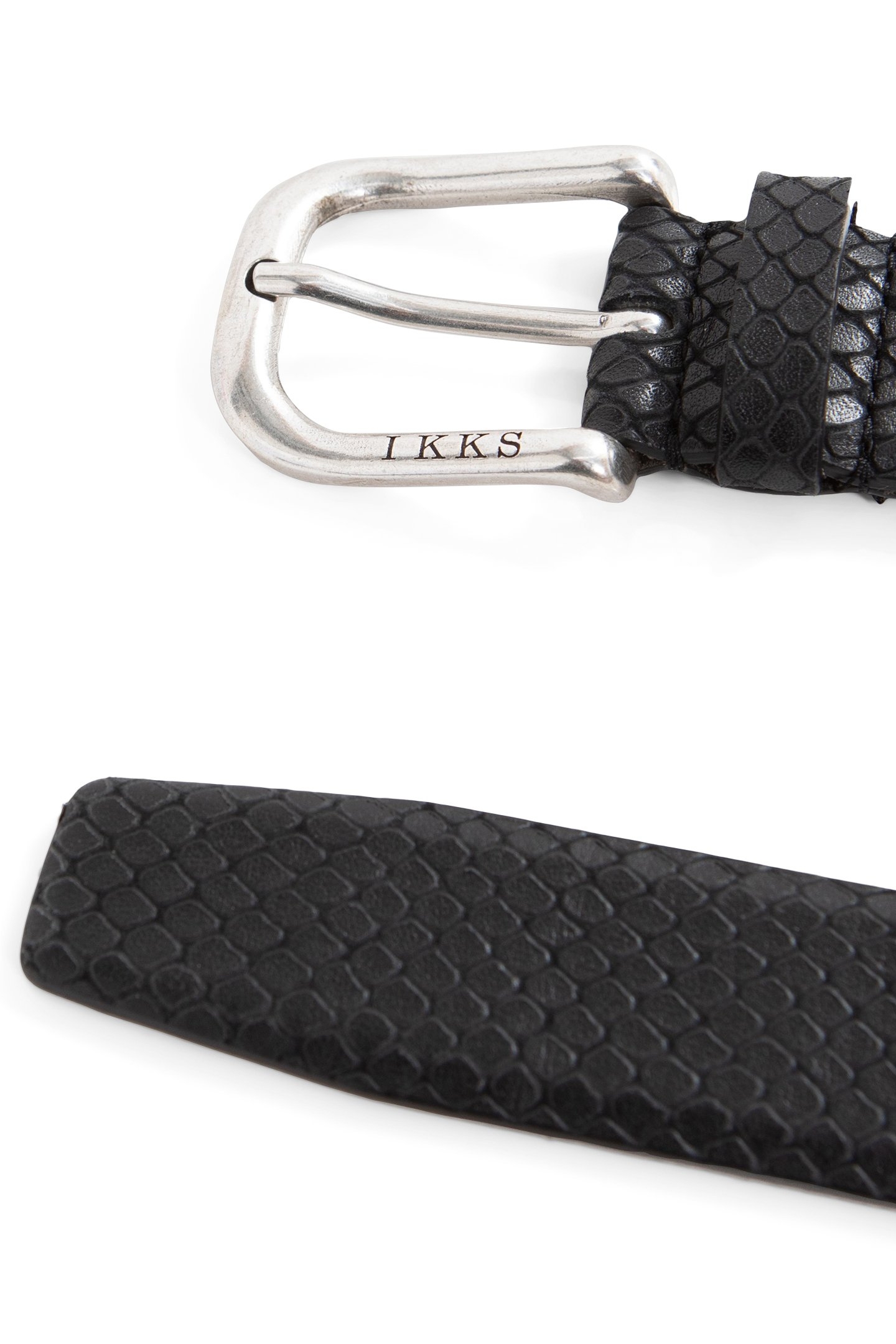 BLACK PYTHON-LOOK EMBOSSED LEATHER BELT 4