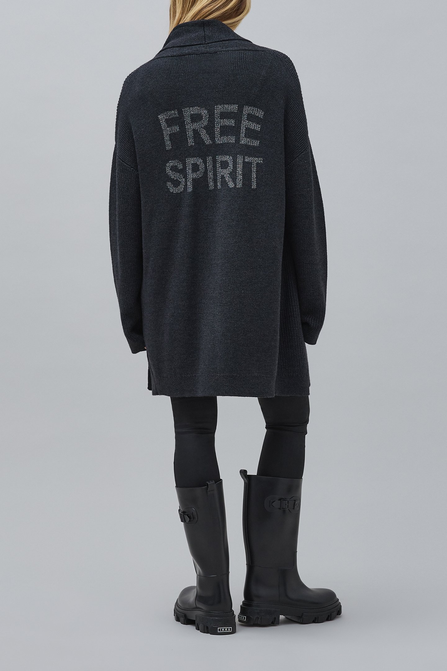 INTARSIA BACK KNIT ANTHRACITE CARDIGAN 2