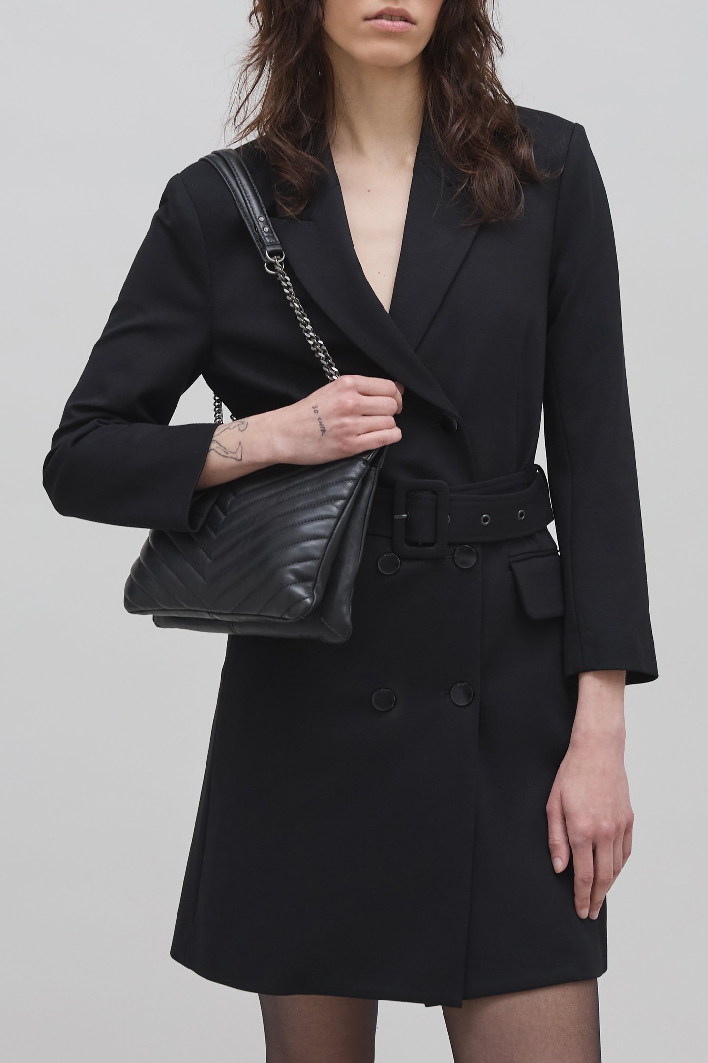 BELTED BLACK TRENCH DRESS MILANO MESH 1