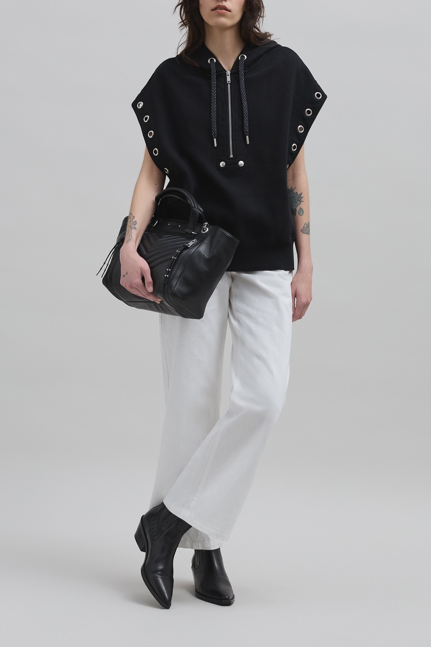 BLACK OVERSIZED COTTON FLEECE SWEATSHIRT 5