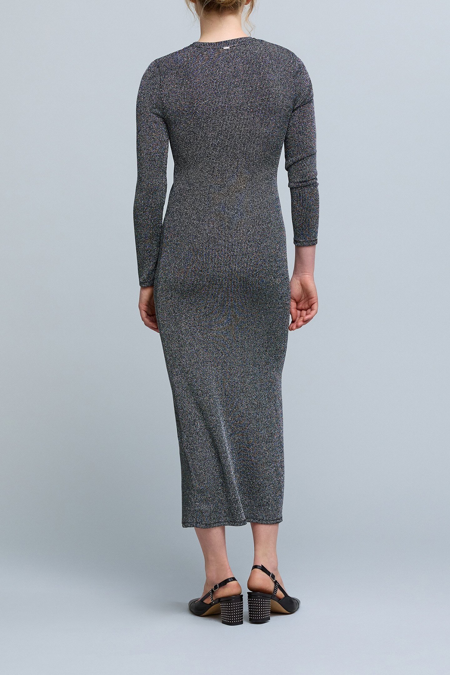 RIBBED LUREX MESH SILVER MAXI DRESS 2