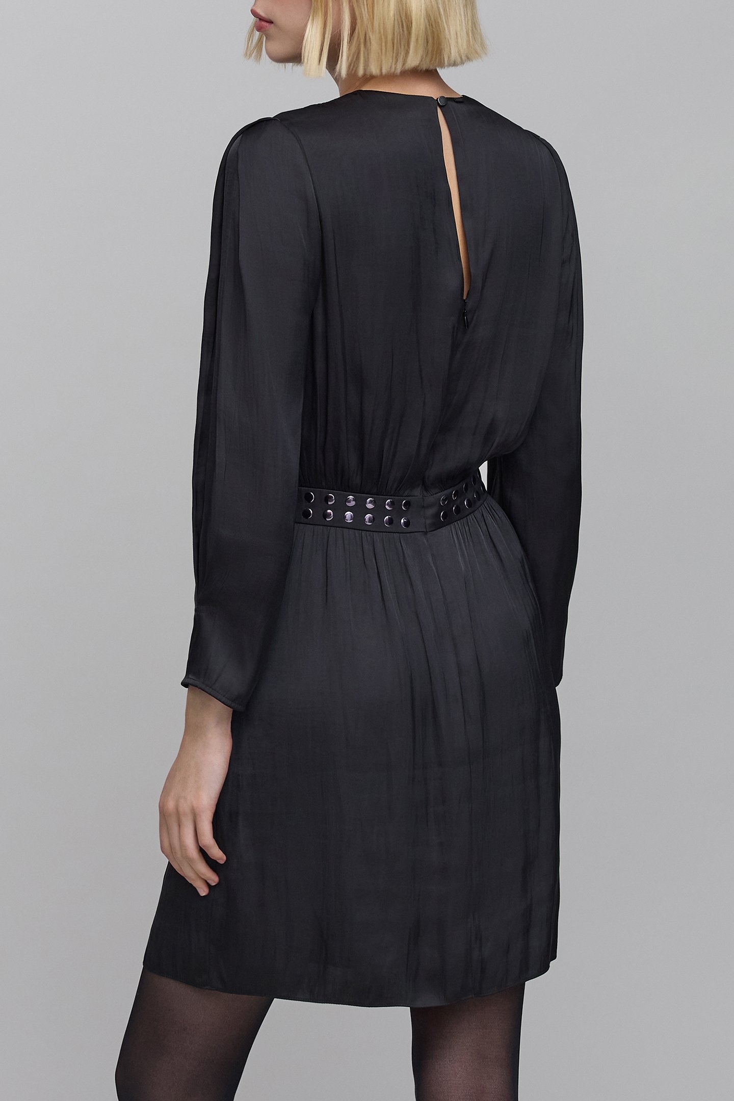 CRUMPLED BLACK DRESS WITH STUDDED WAISTBAND 2