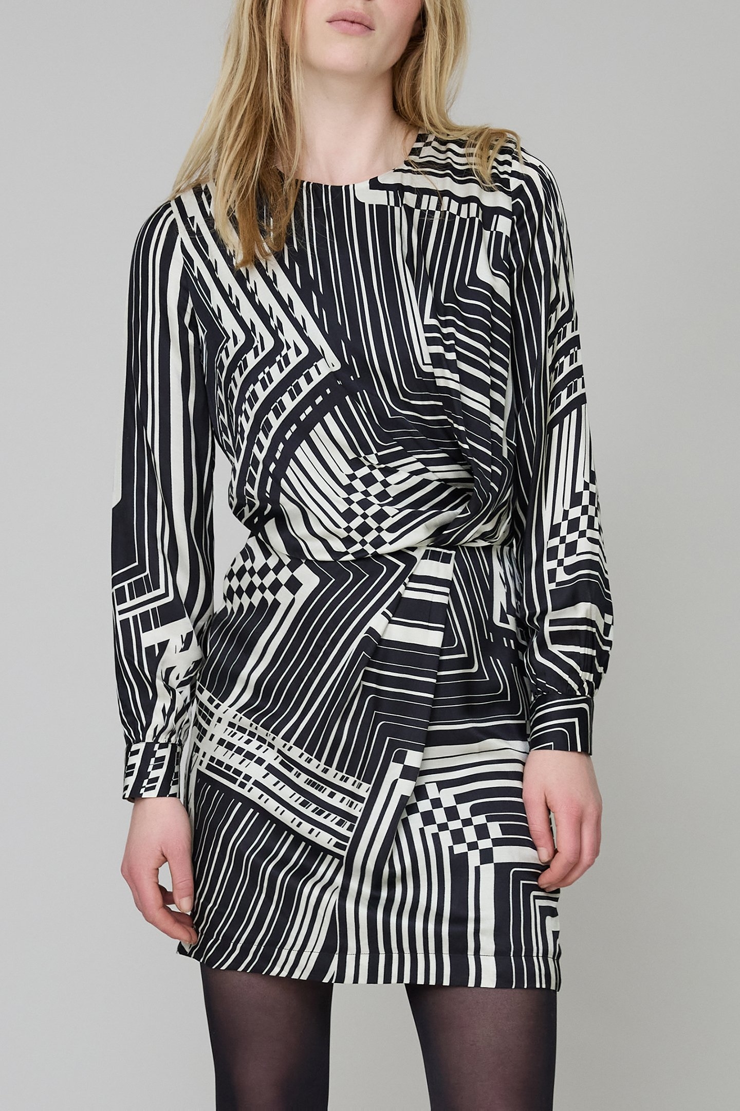 PURE EDITION-ART DECO GRAPHIC DRAPED BLACK DRESS 1