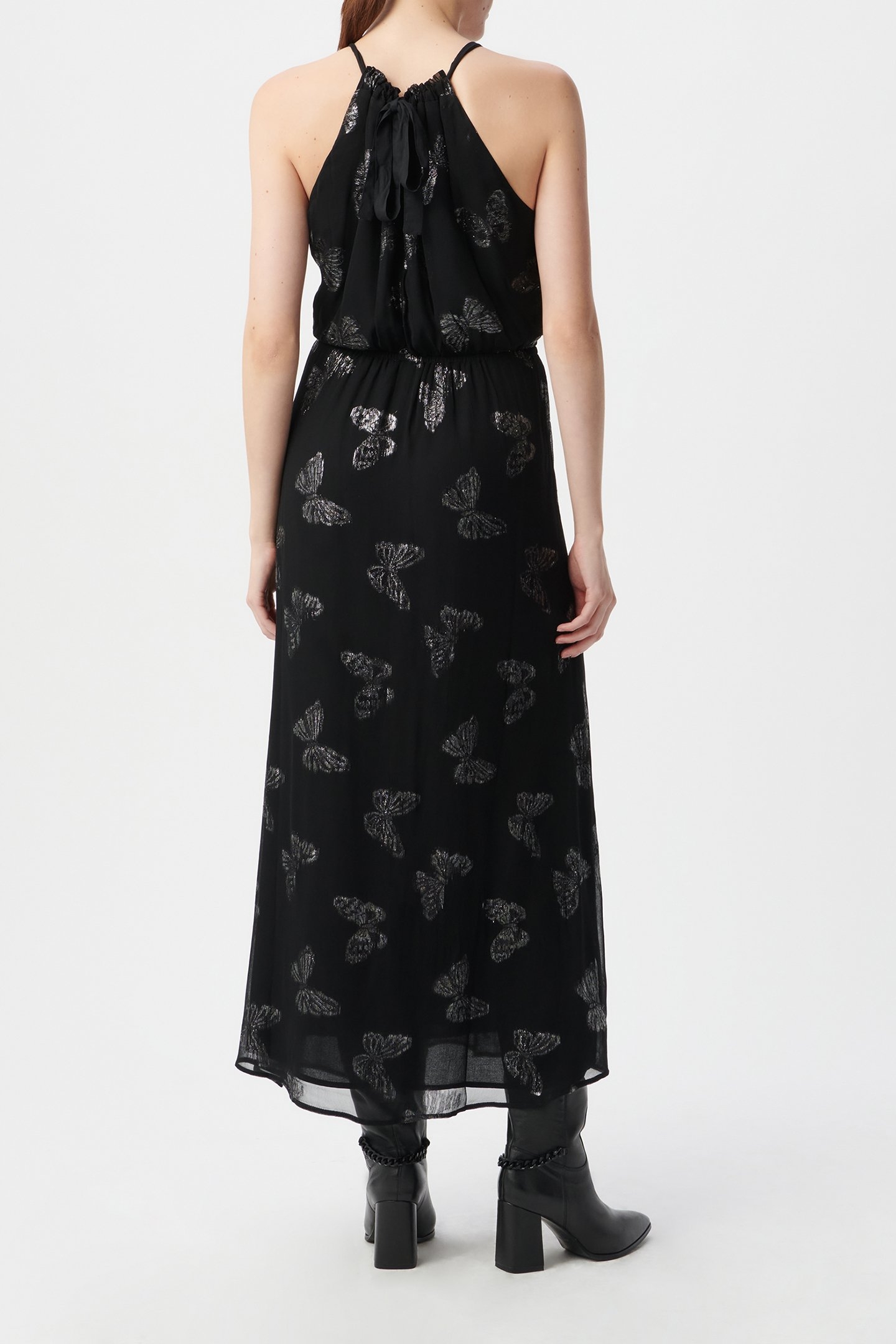 BLACK JACQUARD LUREX BUTTERFLY MAXI DRESS 2