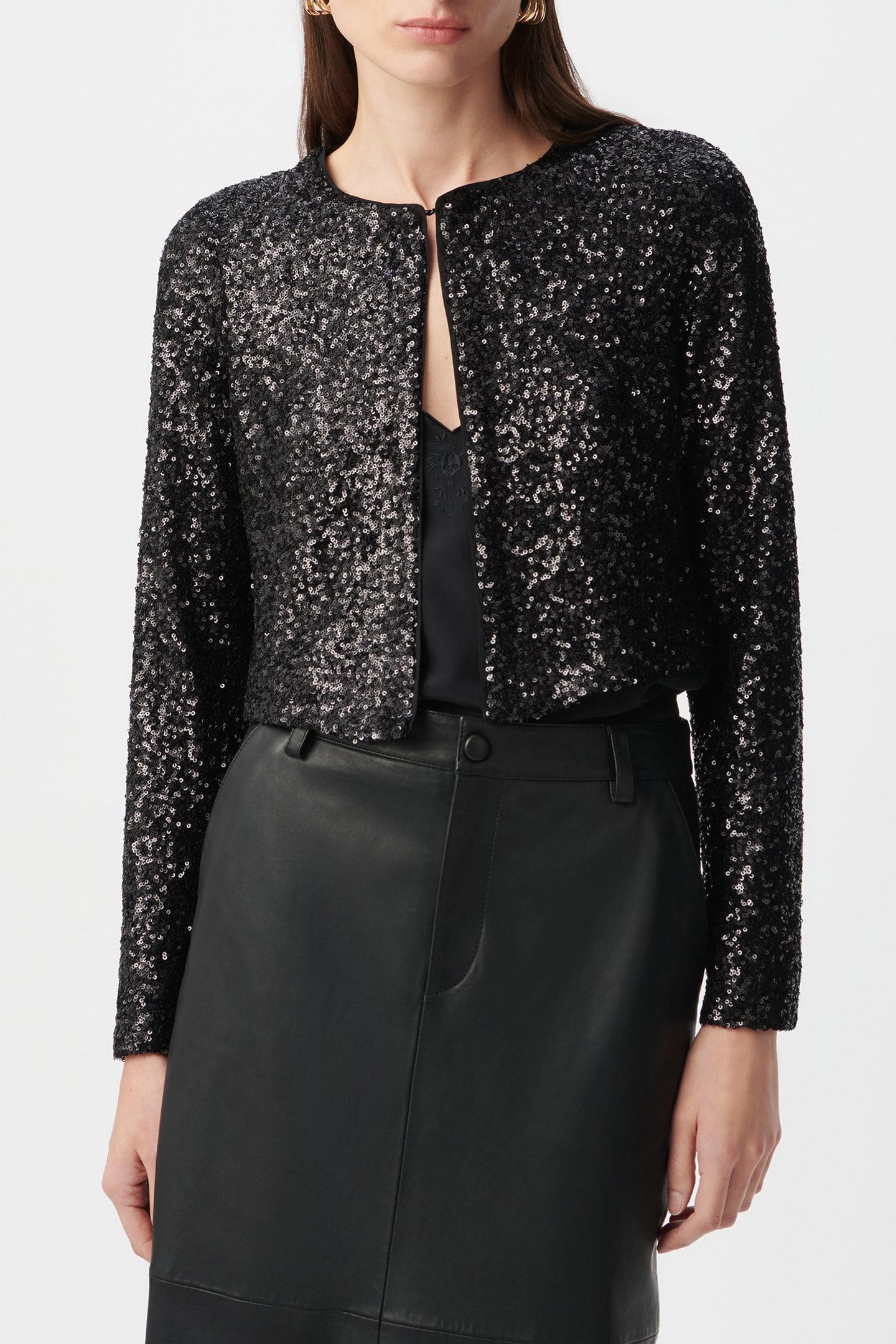 SHORT BLACK JACKET WITH SEQUIN EMBROIDERY 1