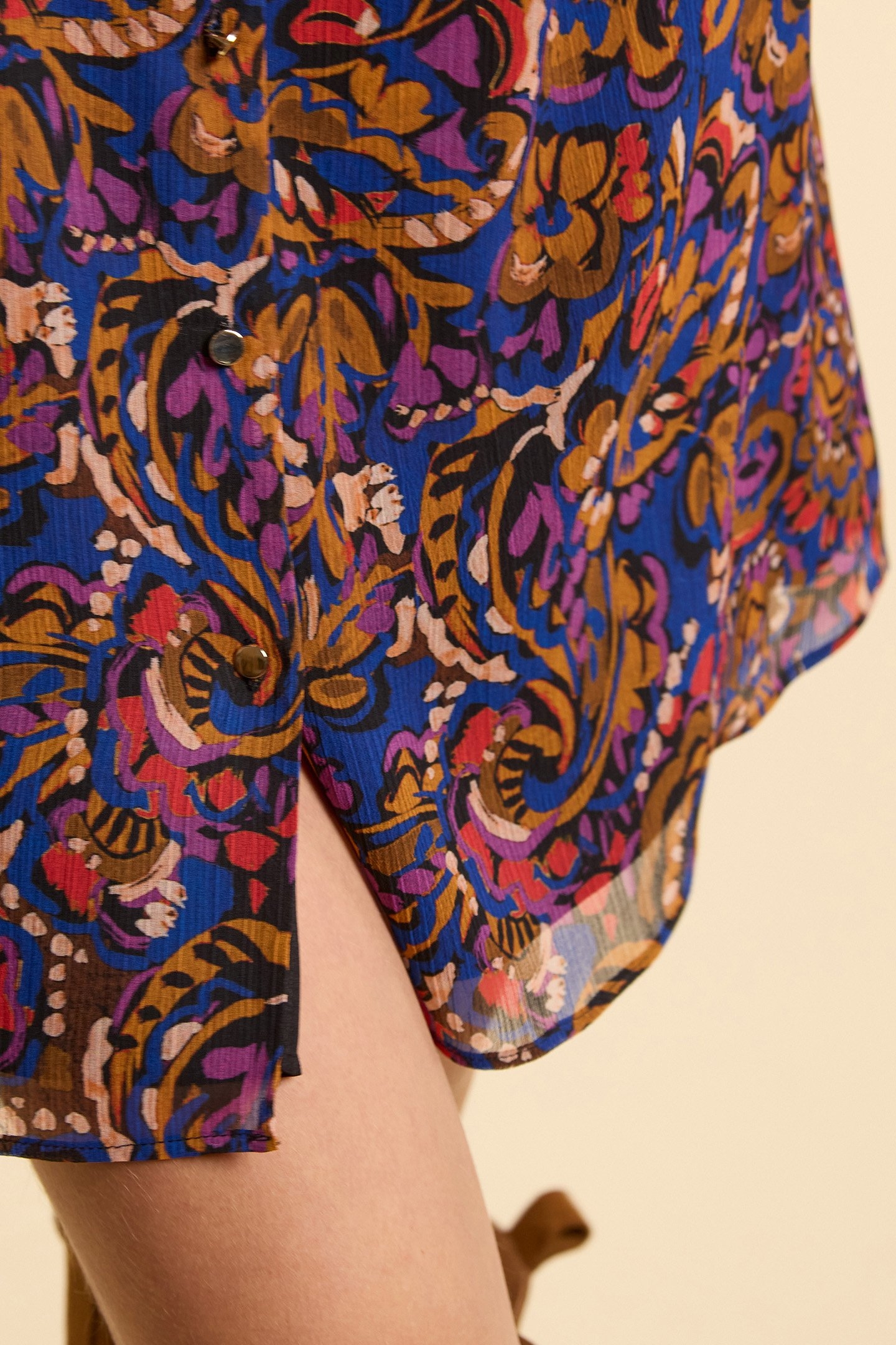 CAMEL DRESS WITH MULTICOLOUR PAISLEY PRINT 7