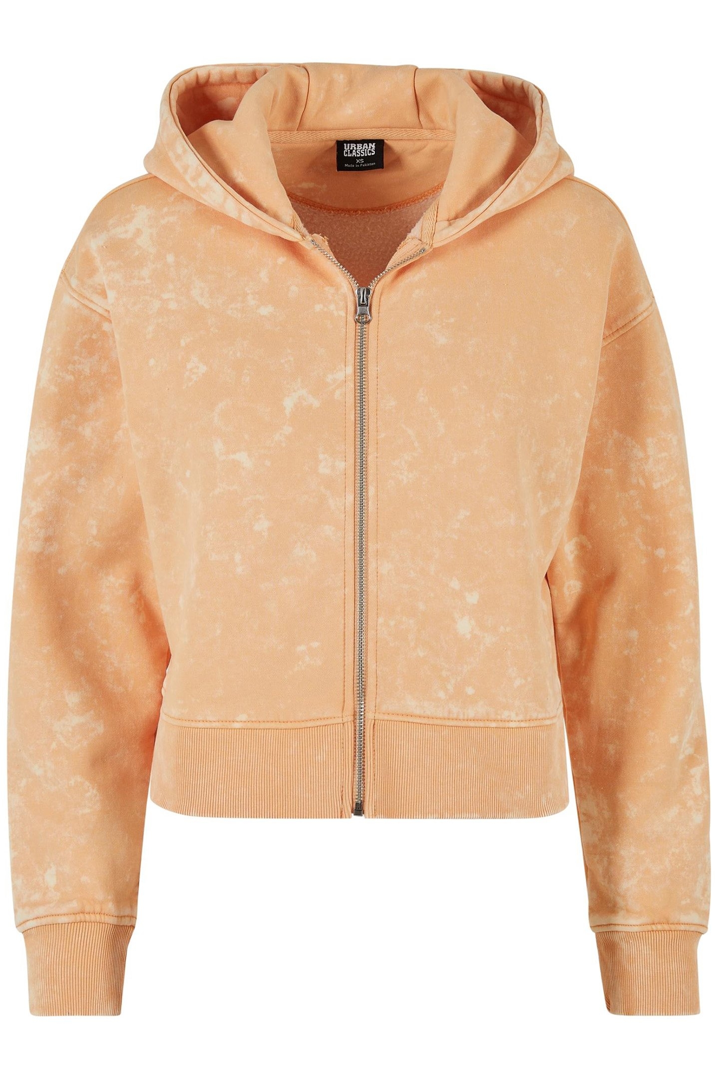 LADIES SHORT OVERSIZED TOWEL WASHED ZIP HOODY PALE ORANGE 1